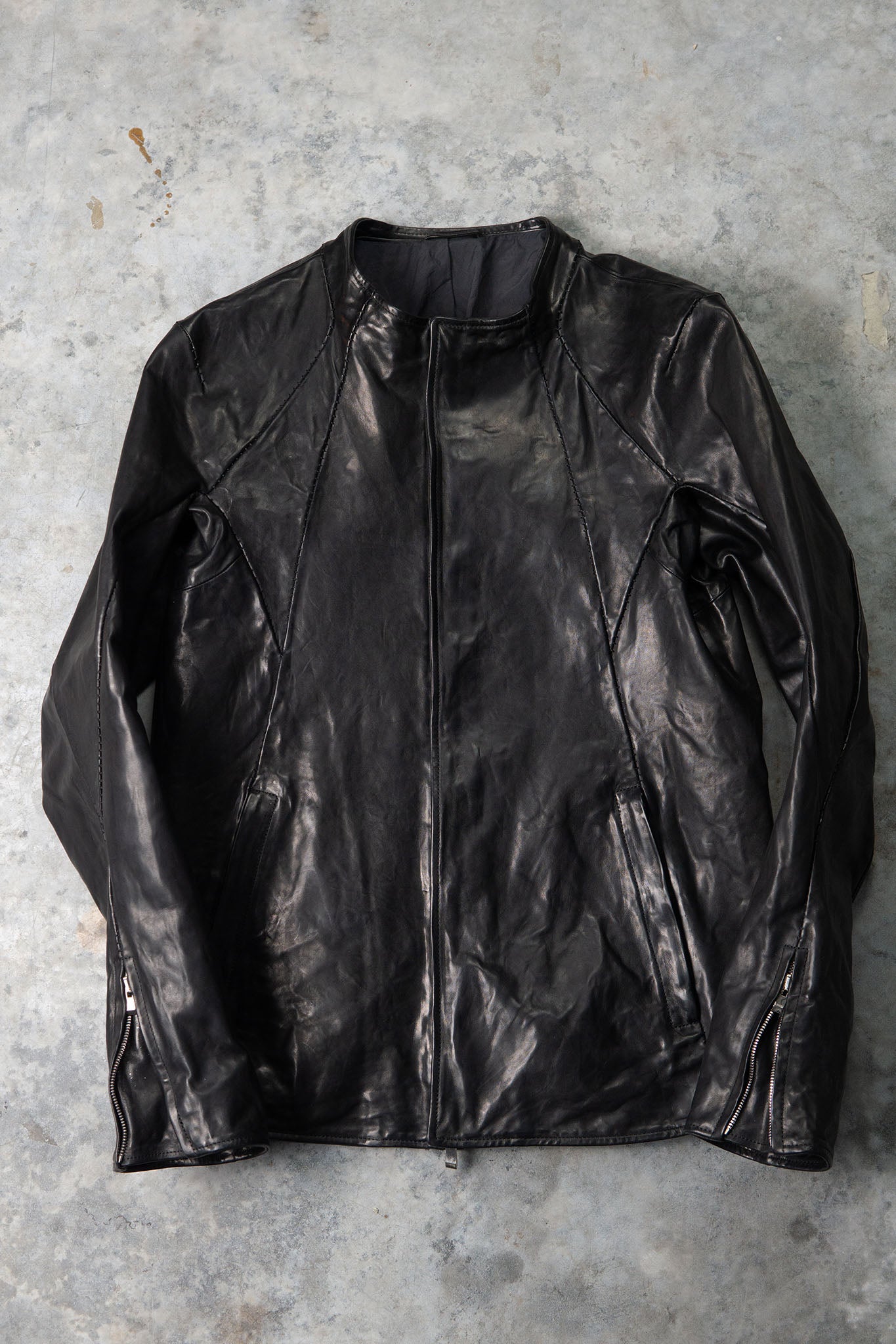 HORSE LEATHER COLLARLESS BIKER JACKET JB-8