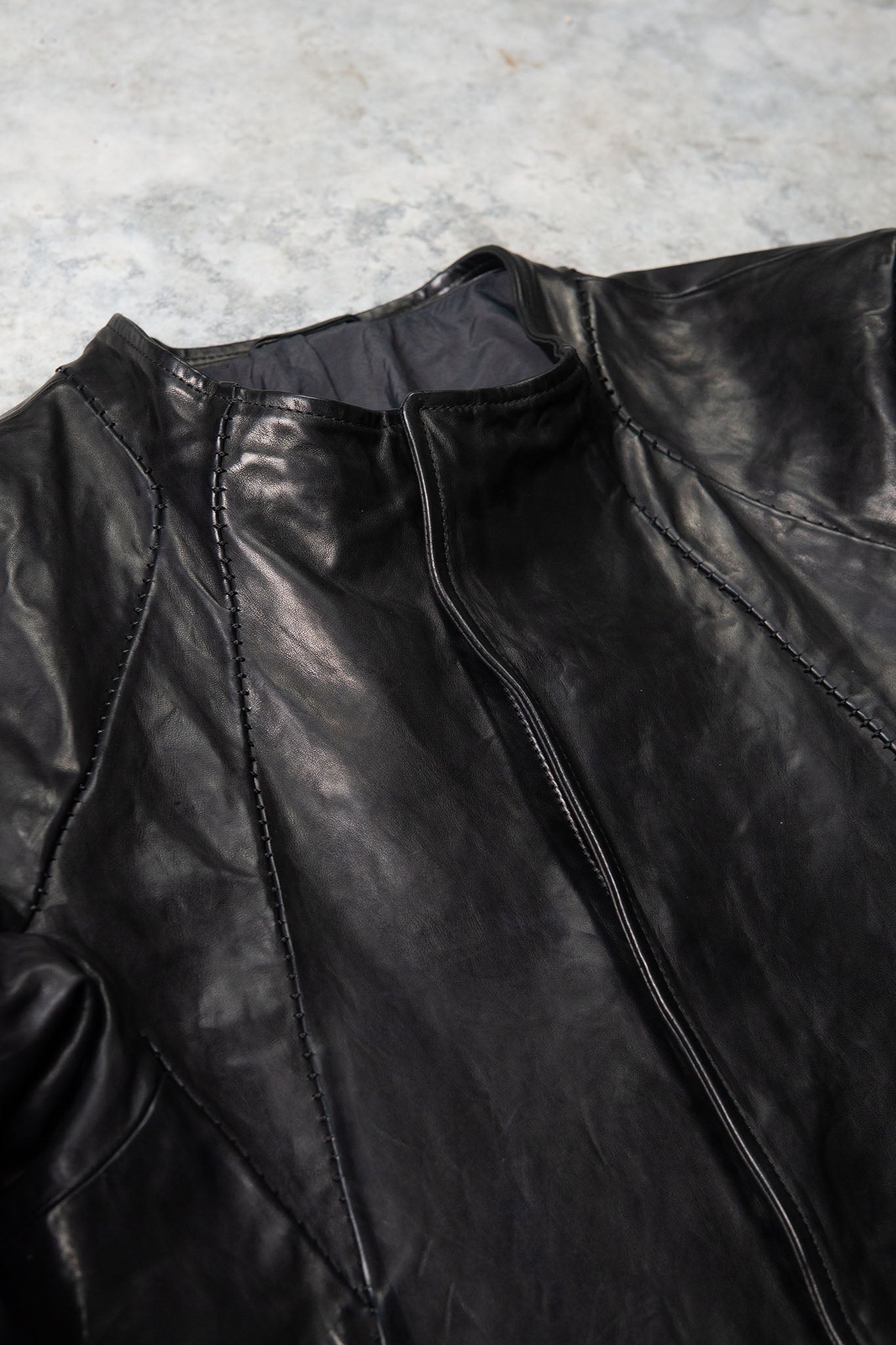 HORSE LEATHER COLLARLESS BIKER JACKET JB-8