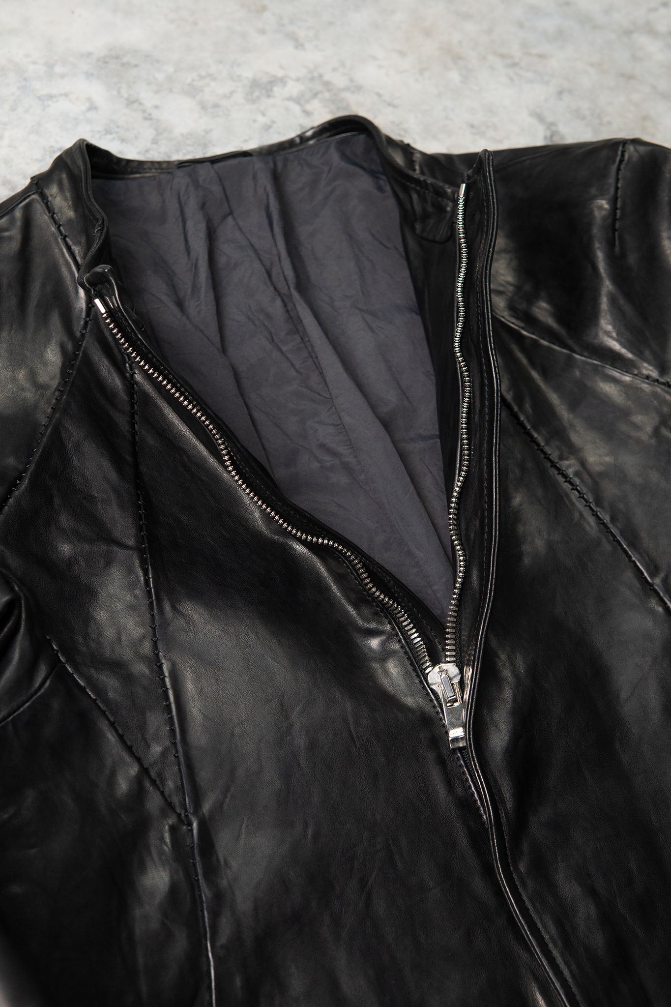 HORSE LEATHER COLLARLESS BIKER JACKET JB-8