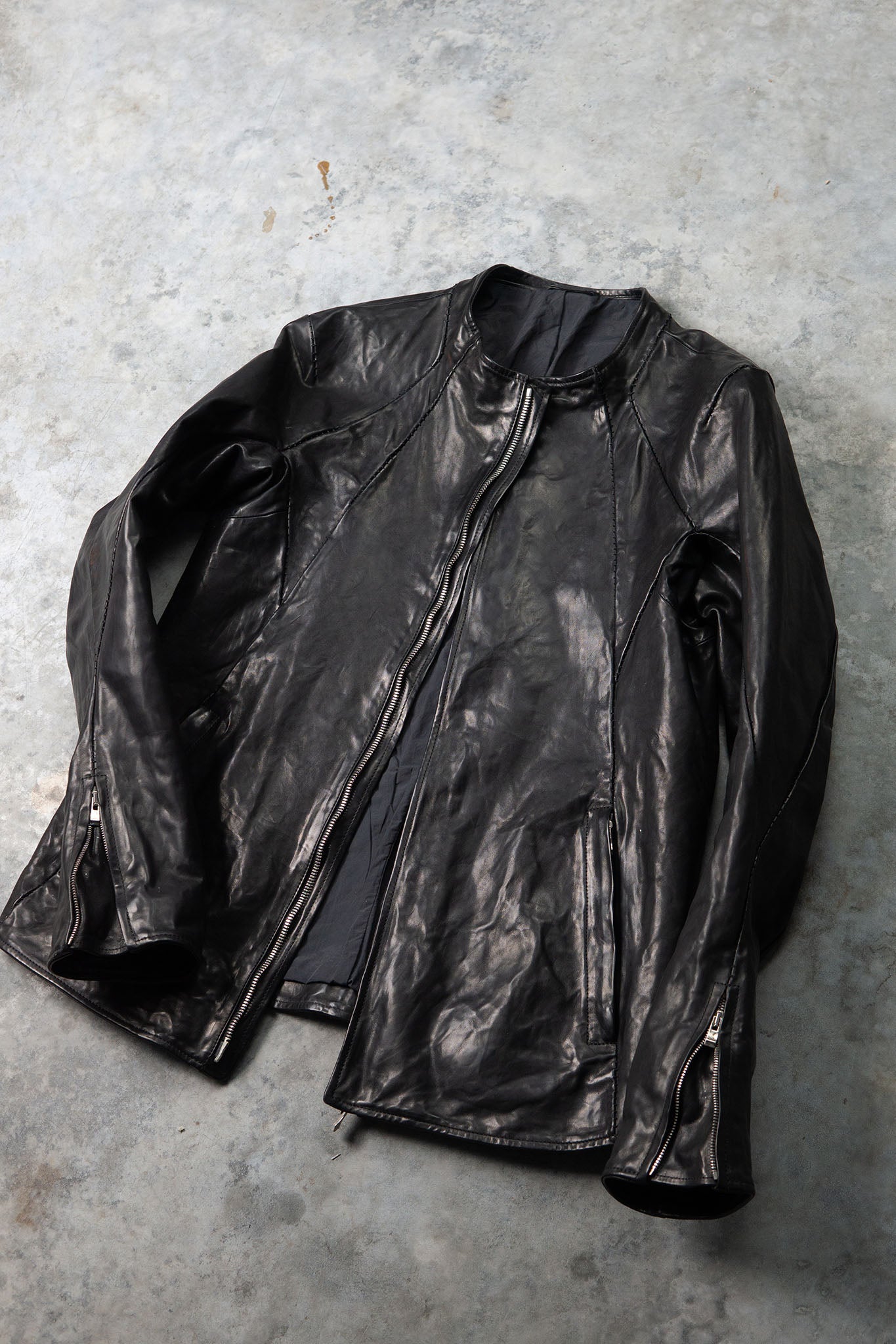 HORSE LEATHER COLLARLESS BIKER JACKET JB-8