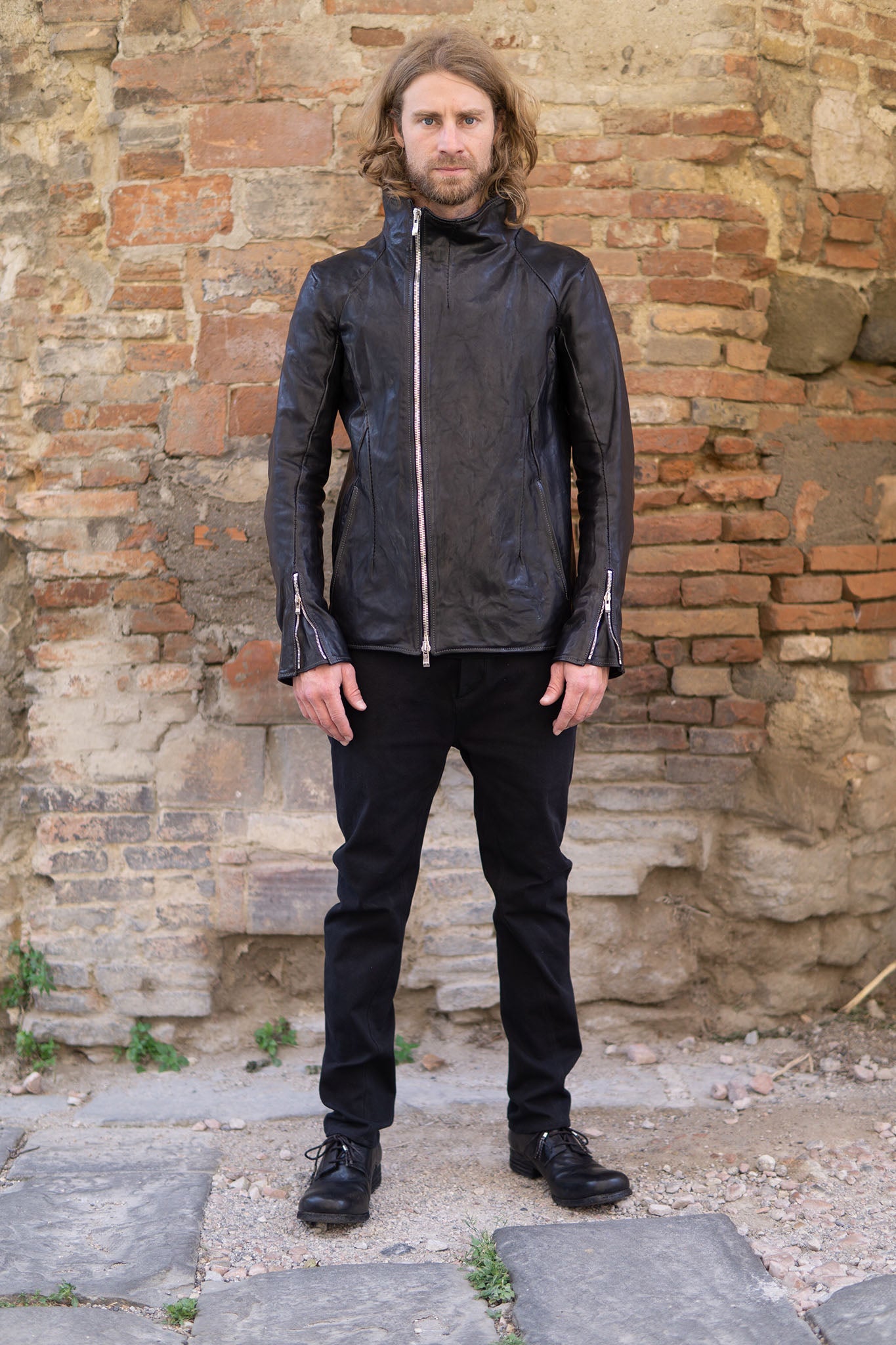 HORSE LEATHER HI-COLLAR ZIP BLOUSON JB-1