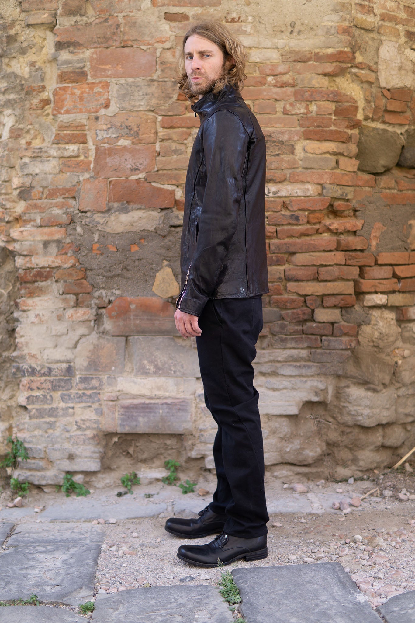 HORSE LEATHER HI-COLLAR ZIP BLOUSON JB-1