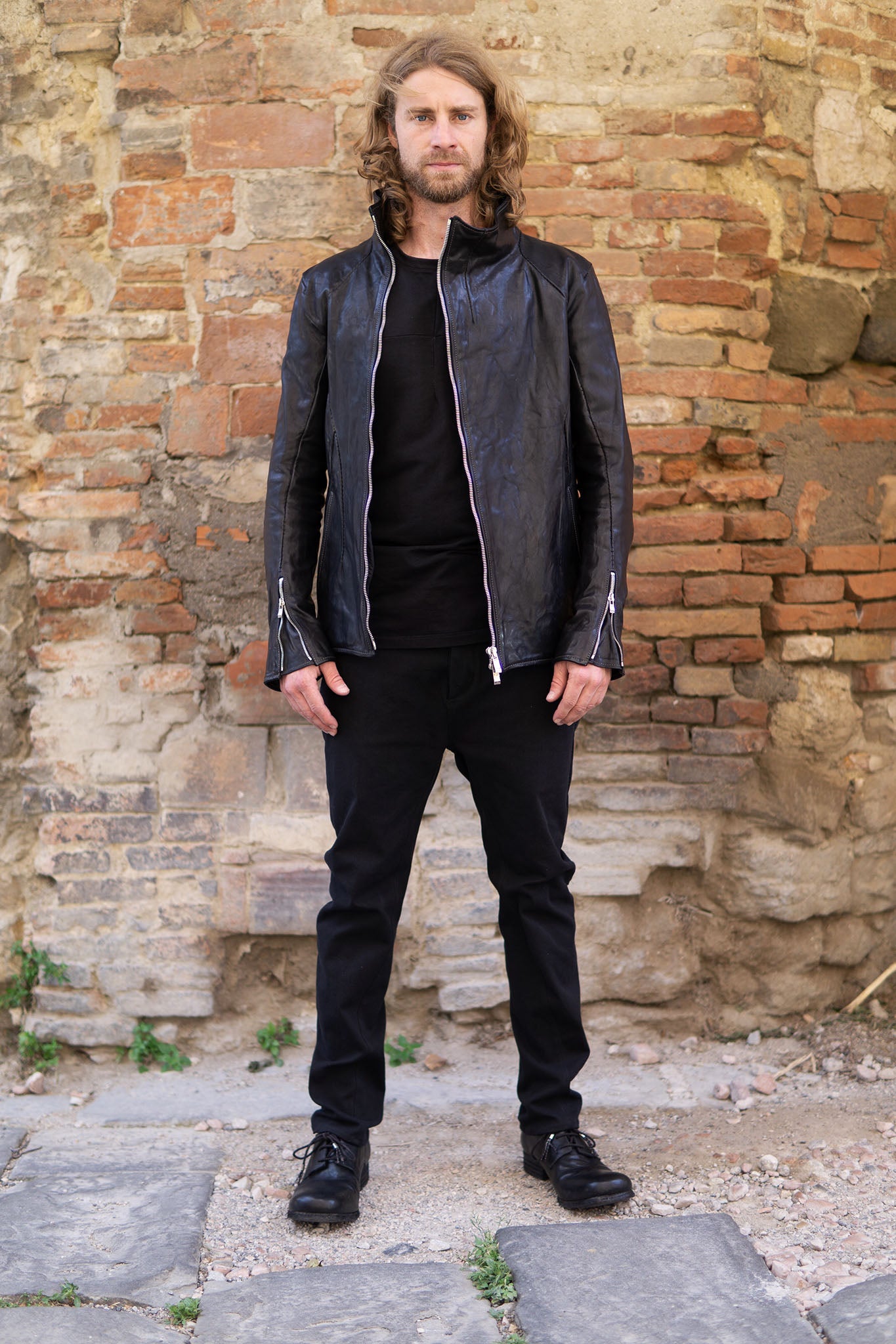 HORSE LEATHER HI-COLLAR ZIP BLOUSON JB-1