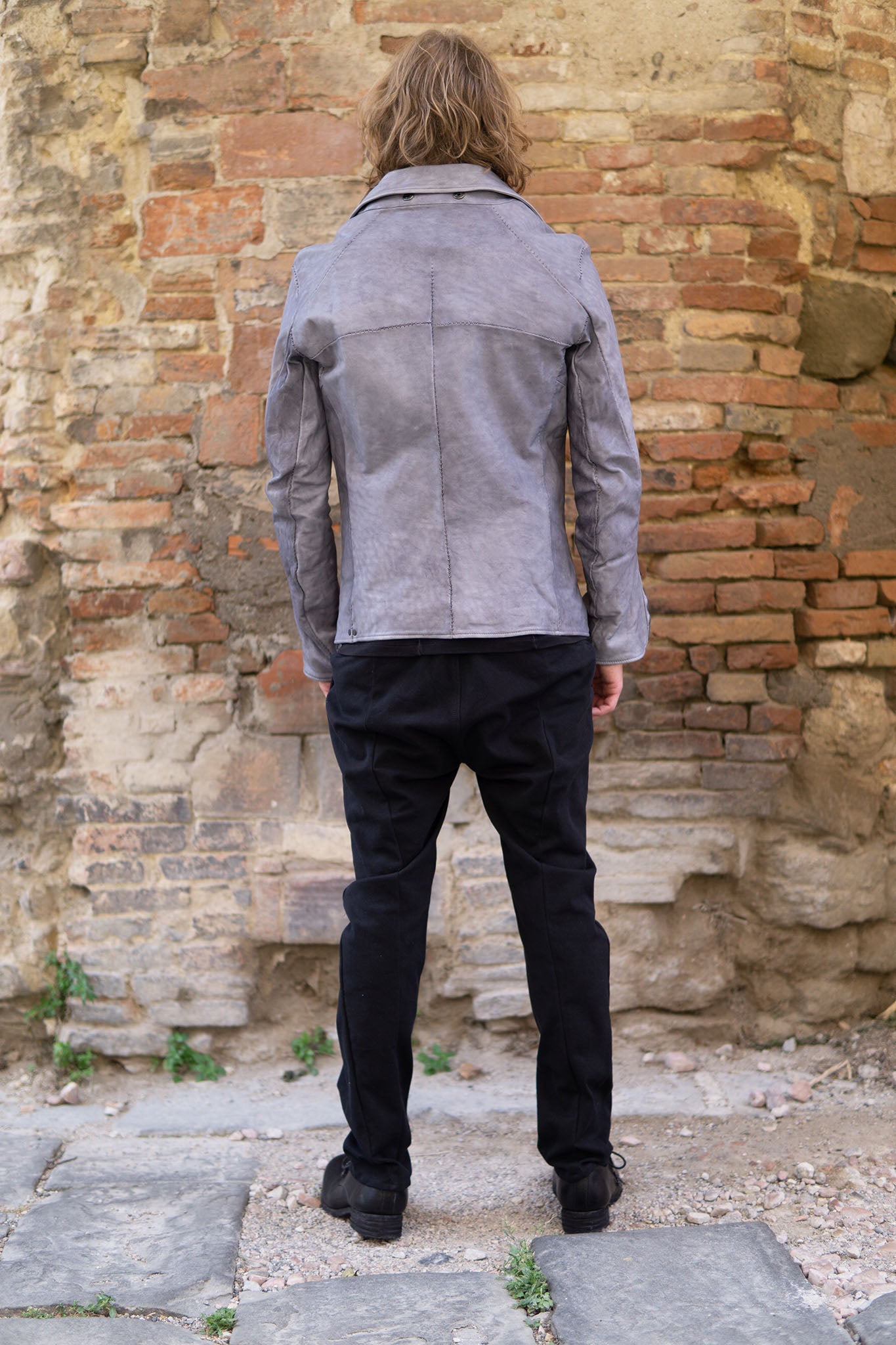HORSE WHITE LEATHER DOUBLE BREAST MILITARY MOTO OVER POCKET MB-2 WITH SHEARLING COLLAR