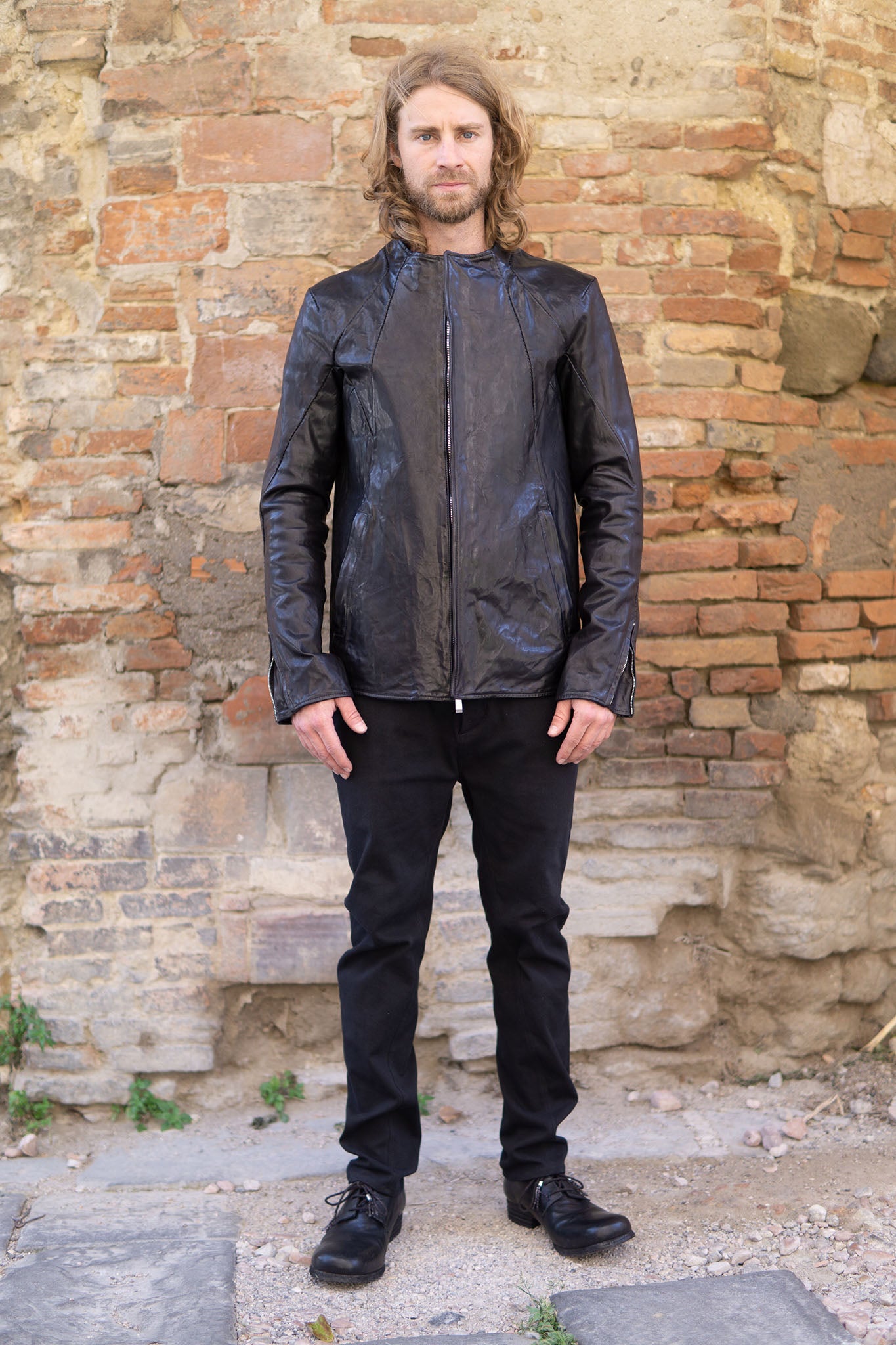 HORSE LEATHER COLLARLESS BIKER JACKET JB-8