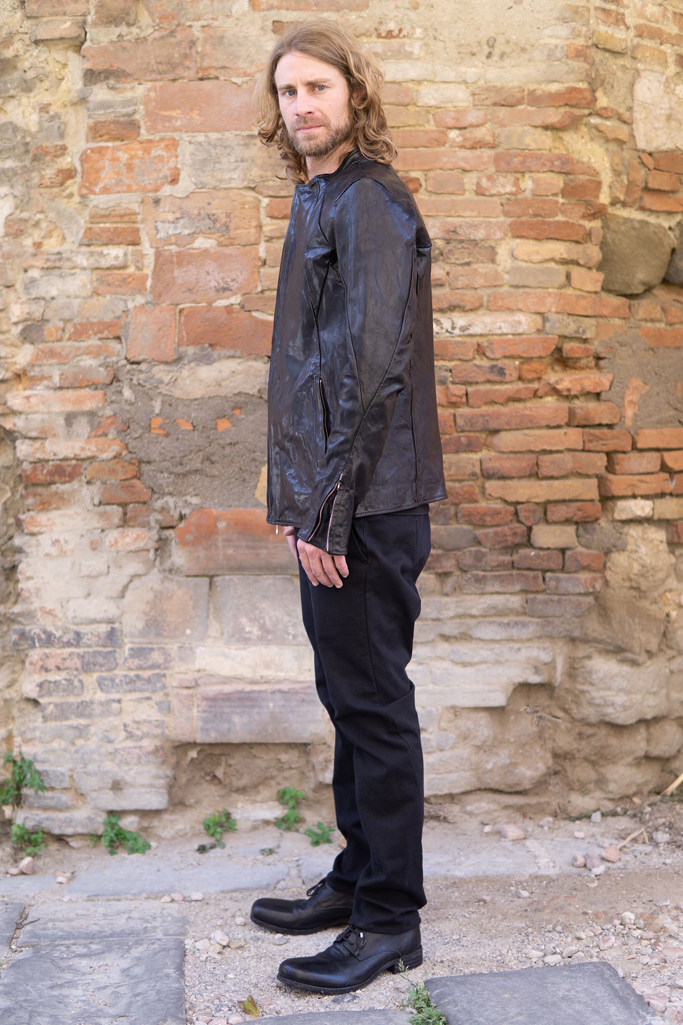 HORSE LEATHER COLLARLESS BIKER JACKET JB-8