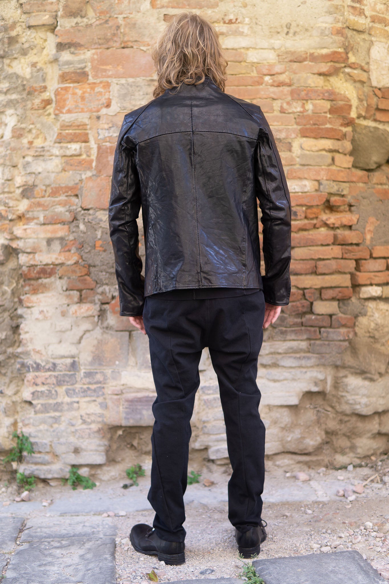 HORSE LEATHER COLLARLESS BIKER JACKET JB-8