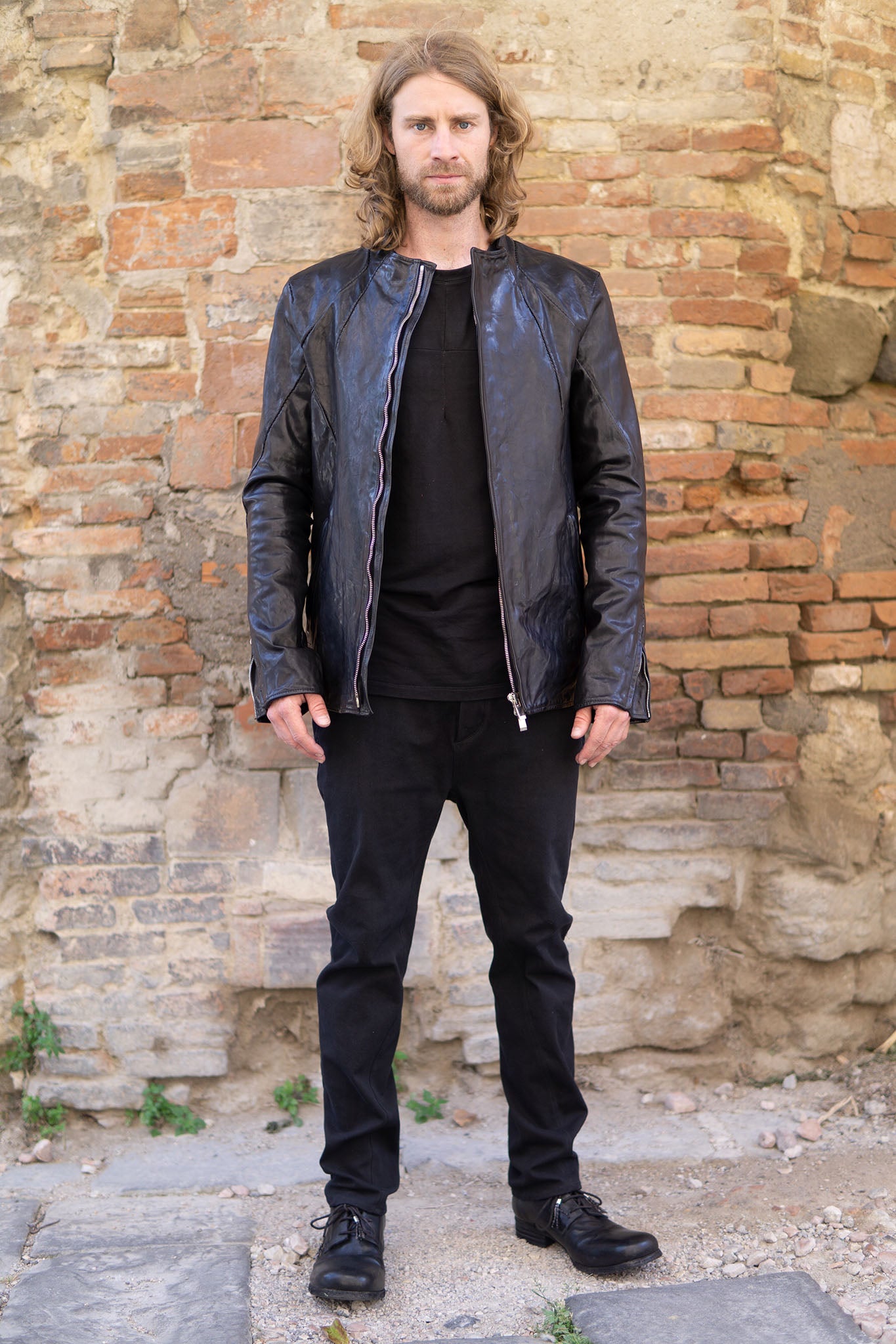 HORSE LEATHER COLLARLESS BIKER JACKET JB-8