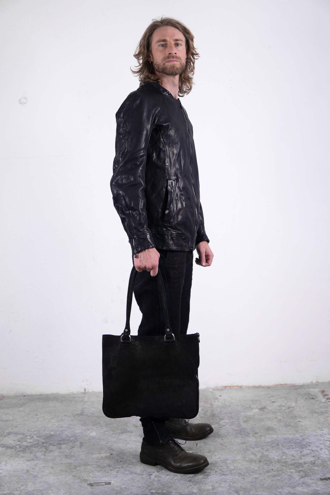 HORSE BUTT LEATHER BAG TOTO WB-2 UNLINED WITH MEDIUM PURSE AND GLASSES CASE PIECE DYED