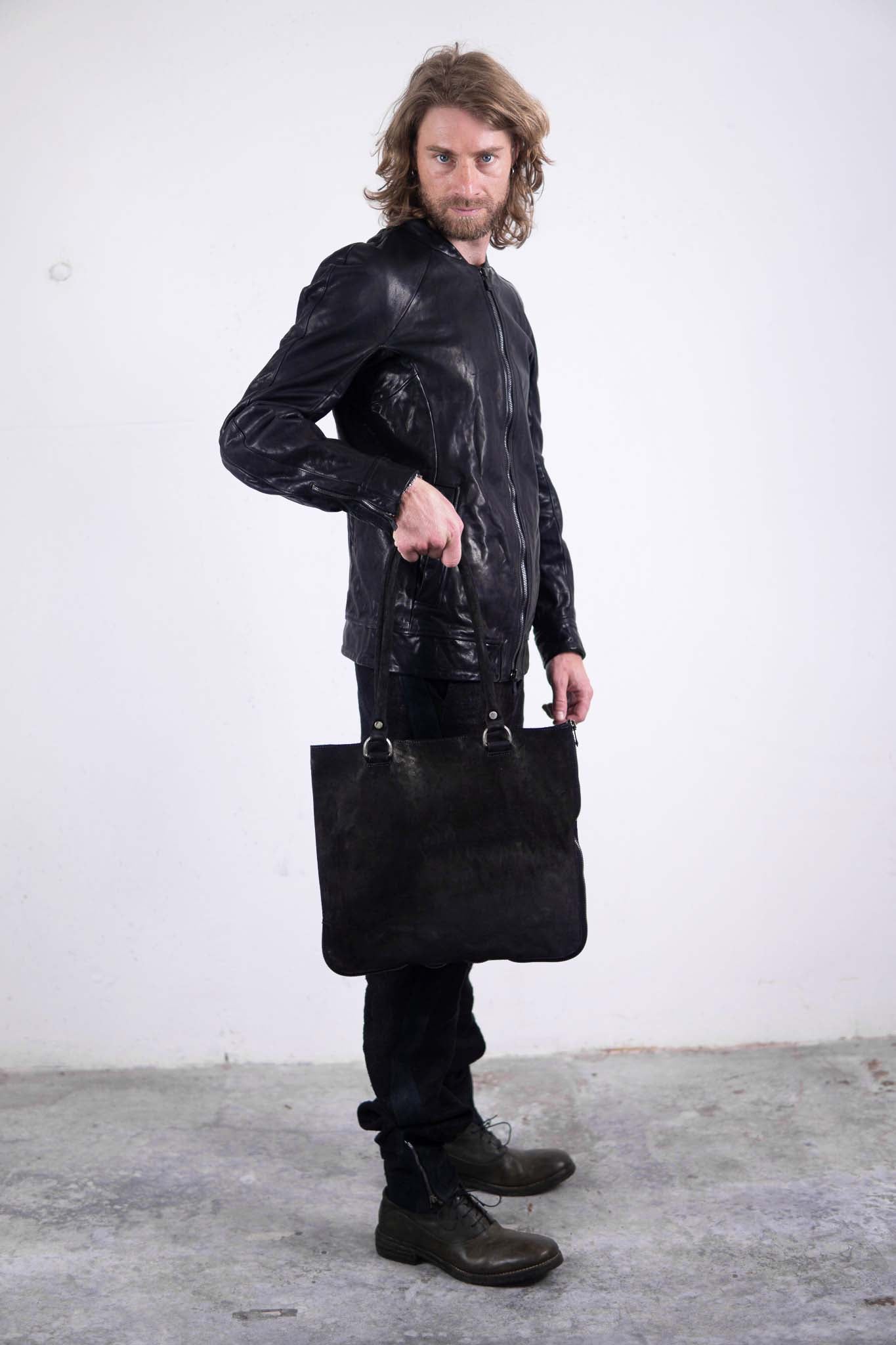 HORSE BUTT LEATHER BAG TOTO WB-2 UNLINED WITH MEDIUM PURSE AND GLASSES CASE PIECE DYED