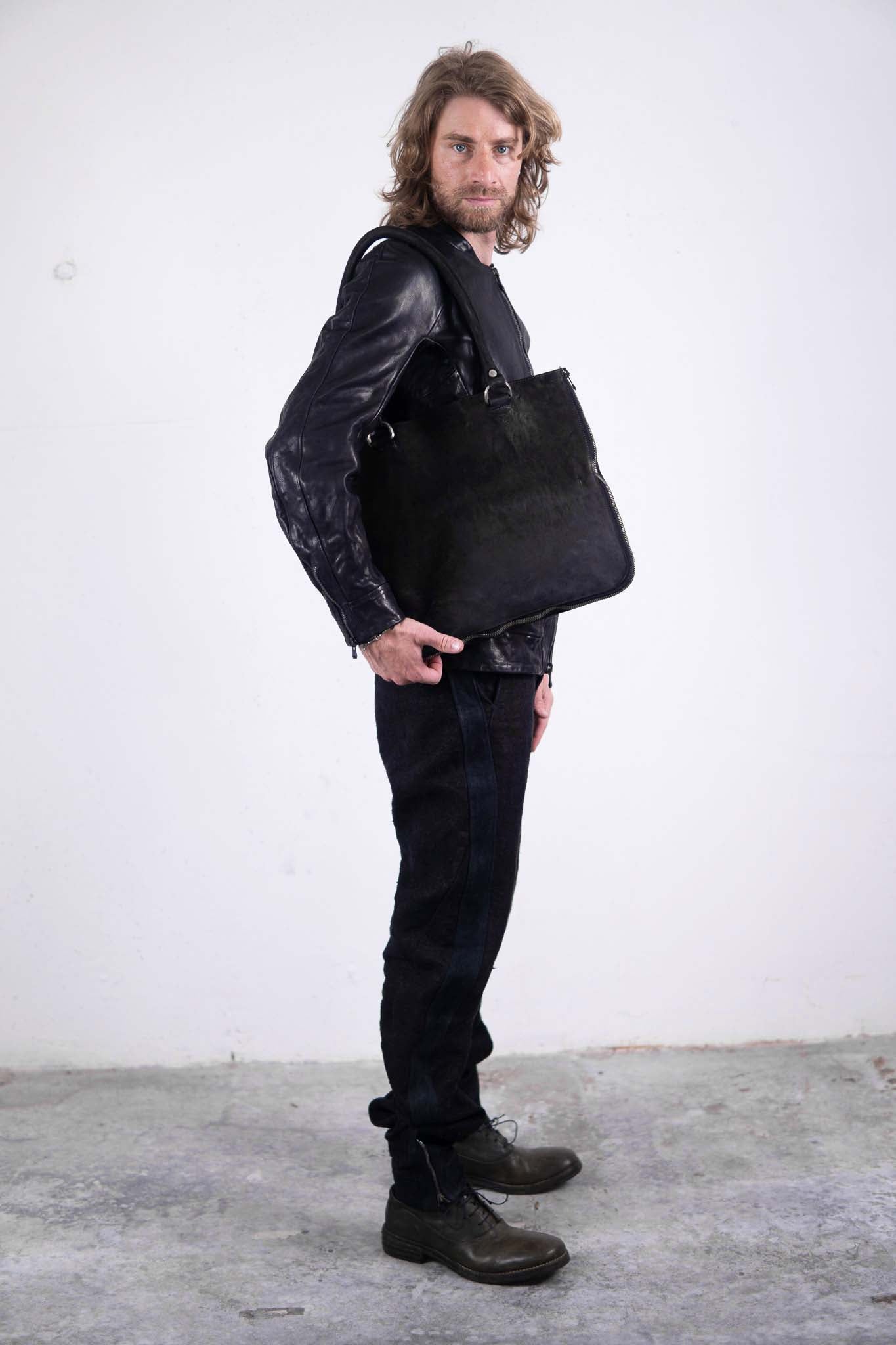 HORSE BUTT LEATHER BAG TOTO WB-2 UNLINED WITH MEDIUM PURSE AND GLASSES CASE PIECE DYED