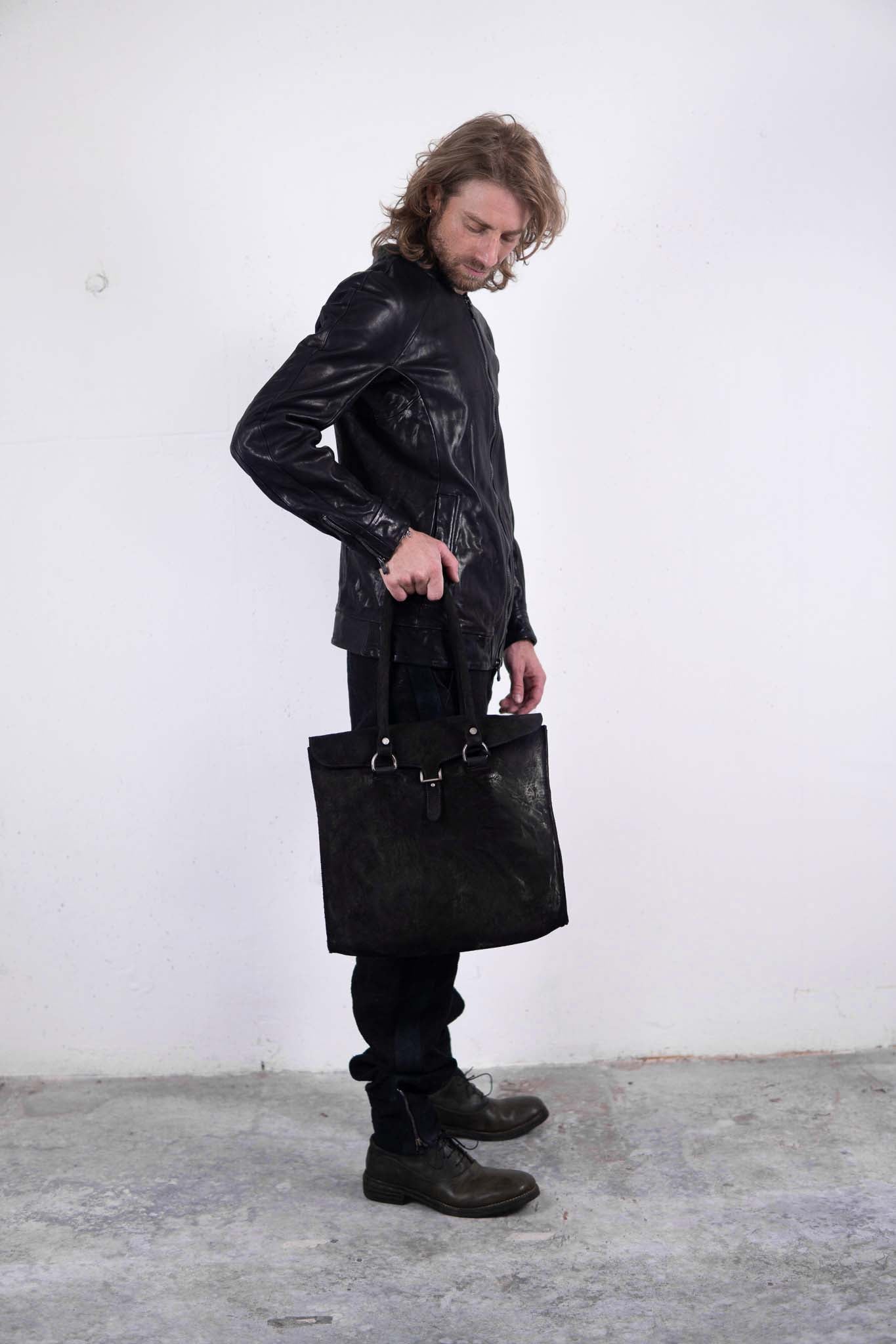 HORSE BUTT LEATHER BAG TOTO WB-3 UNLINED WITH MEDIUM PURSE PIECE DYED