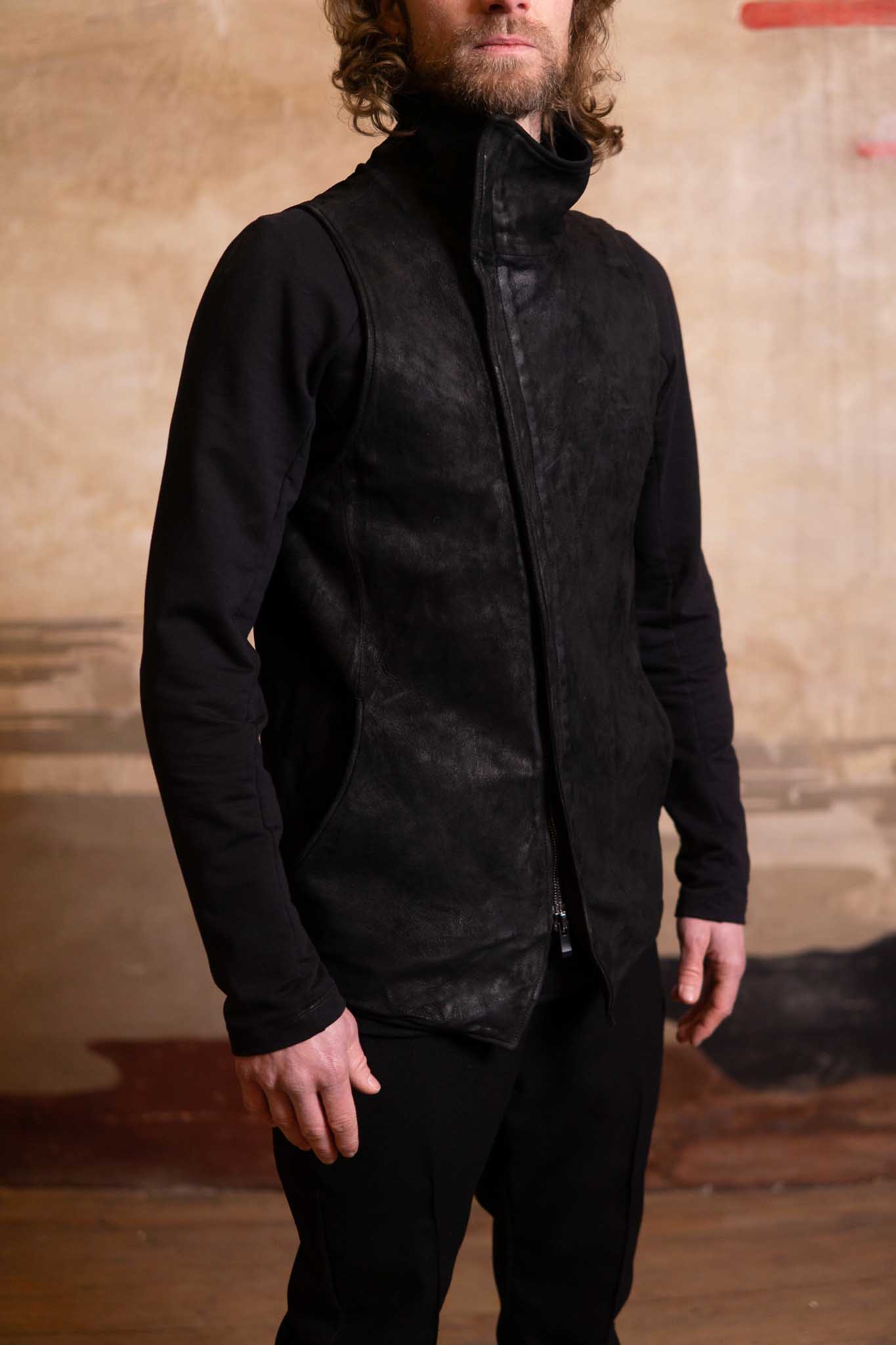 HEAVY WEIGHT SHEEP LEATHER HIGH COLLAR ZIP VEST LINED HV-1