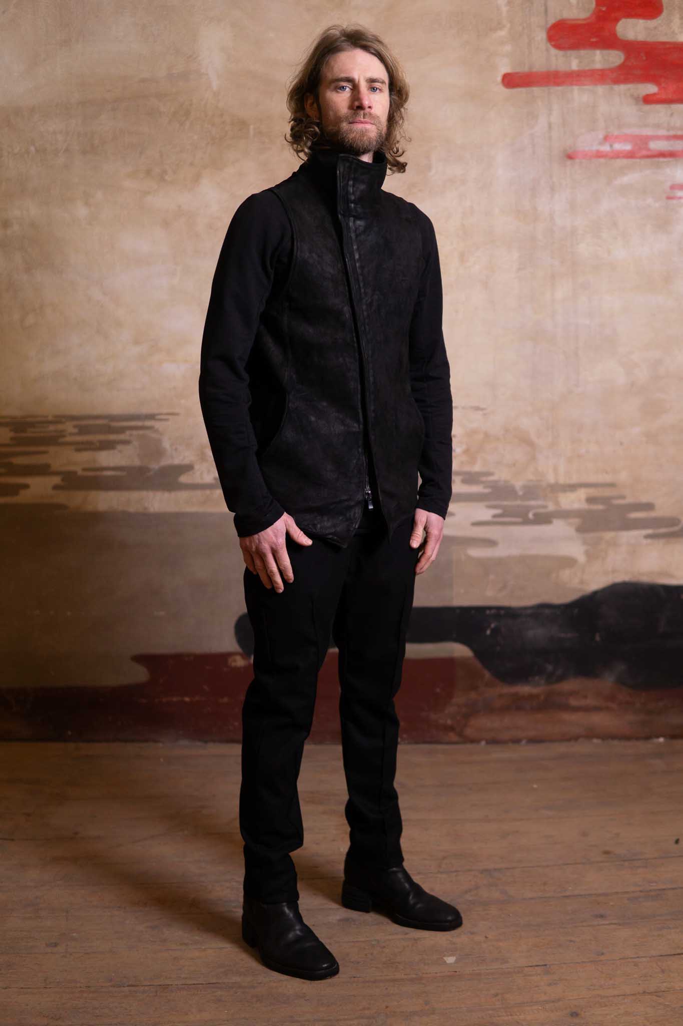 HEAVY WEIGHT SHEEP LEATHER HIGH COLLAR ZIP VEST LINED HV-1