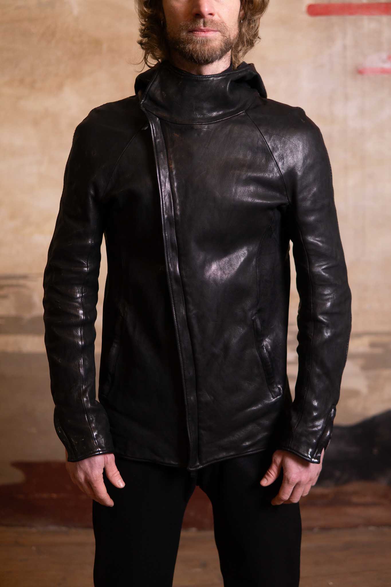 HEAVY WEIGHT SHEEP LEATHER ZIP FRONT HOODED BLOUSON LINED SJ-4
