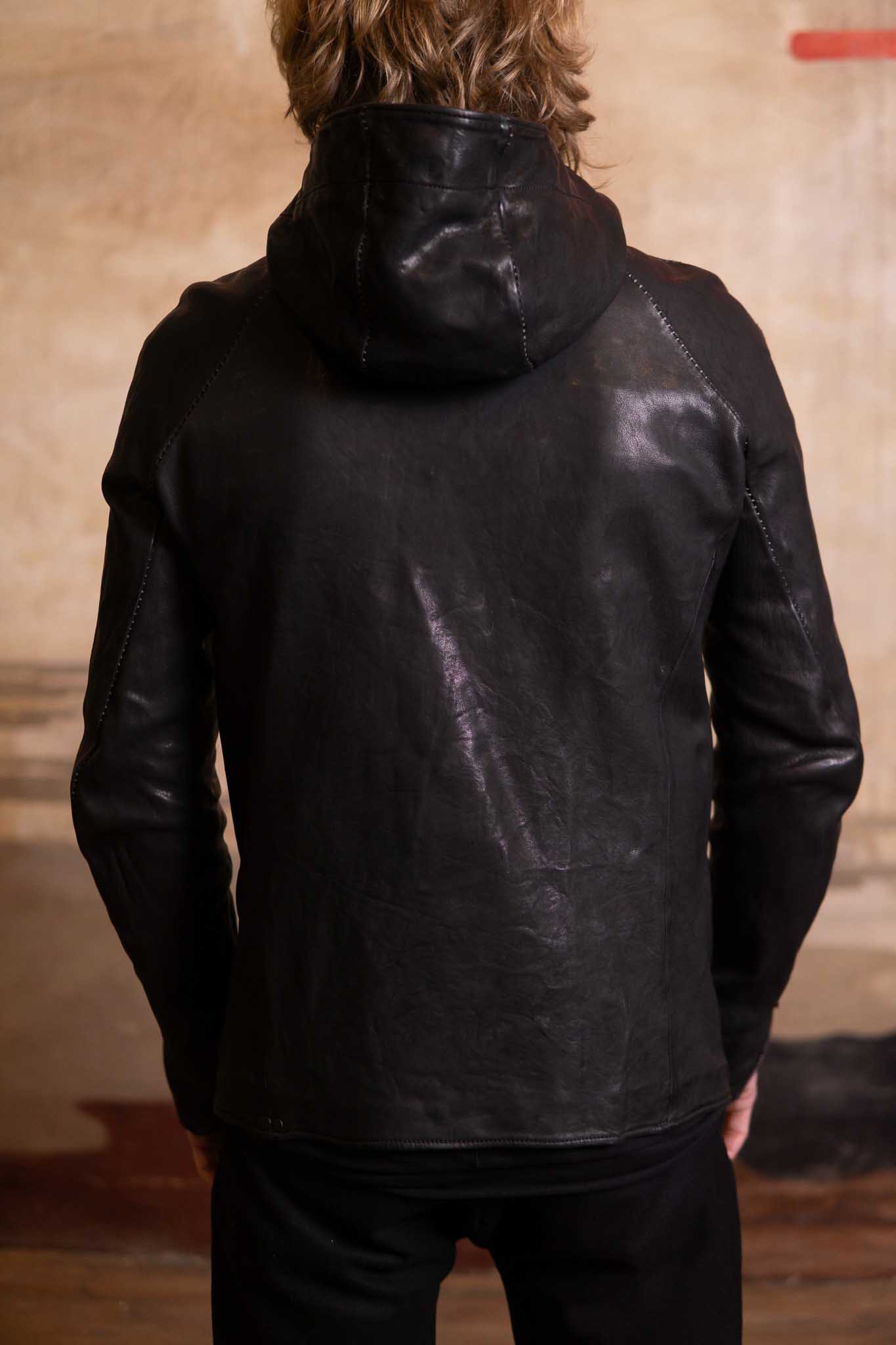 HEAVY WEIGHT SHEEP LEATHER ZIP FRONT HOODED BLOUSON LINED SJ-4