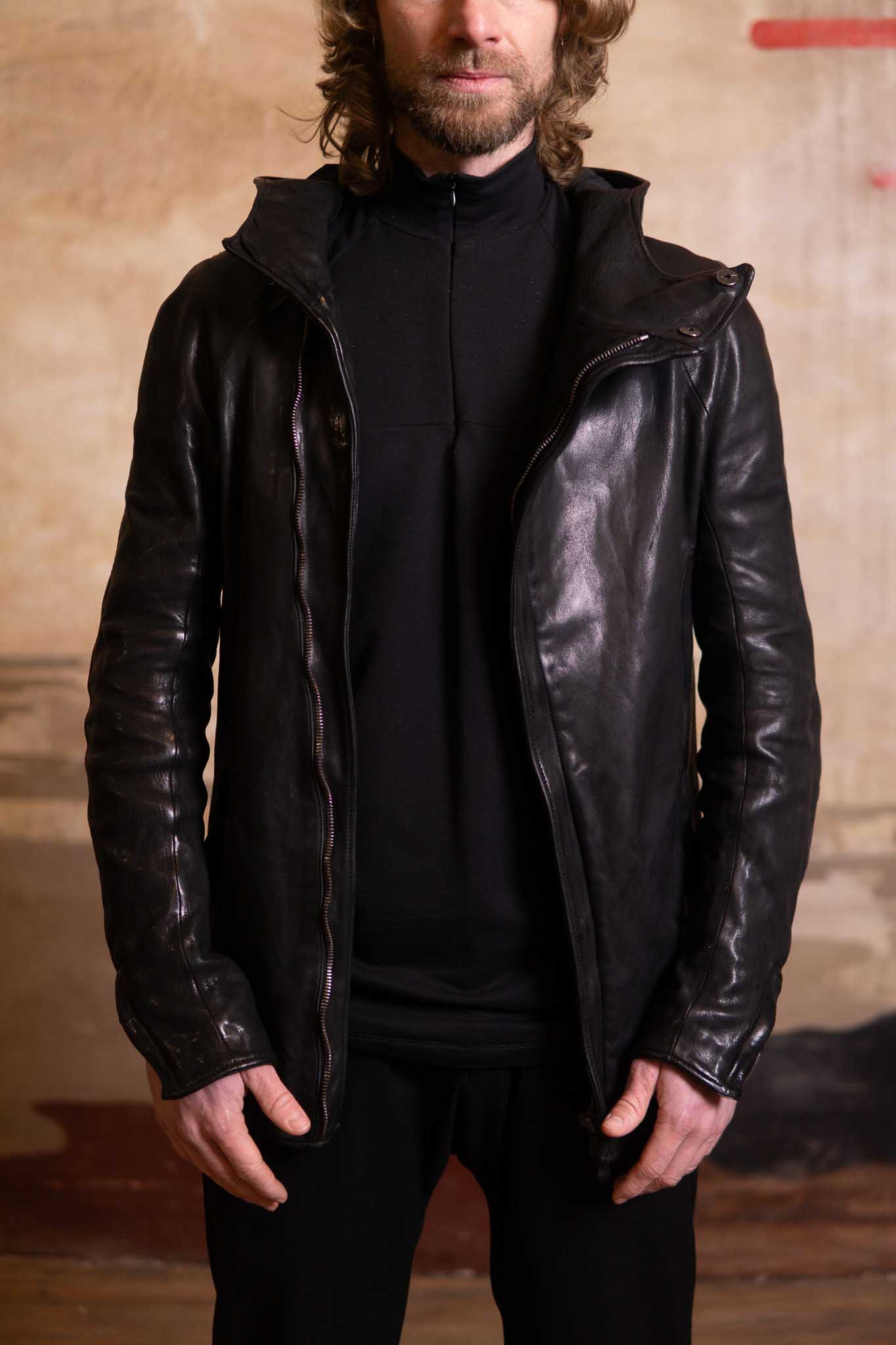 HEAVY WEIGHT SHEEP LEATHER ZIP FRONT HOODED BLOUSON LINED SJ-4