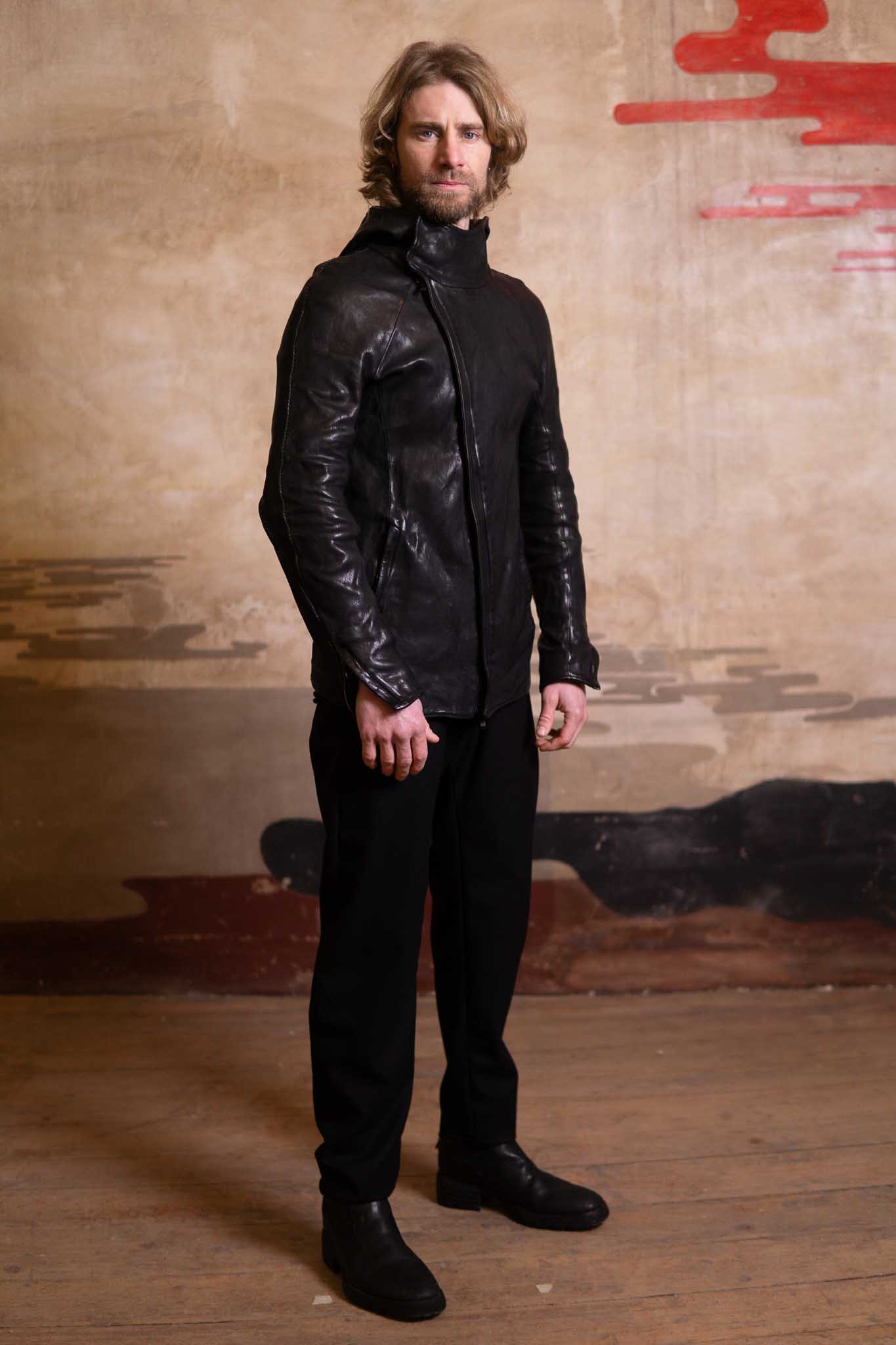 HEAVY WEIGHT SHEEP LEATHER ZIP FRONT HOODED BLOUSON LINED SJ-4