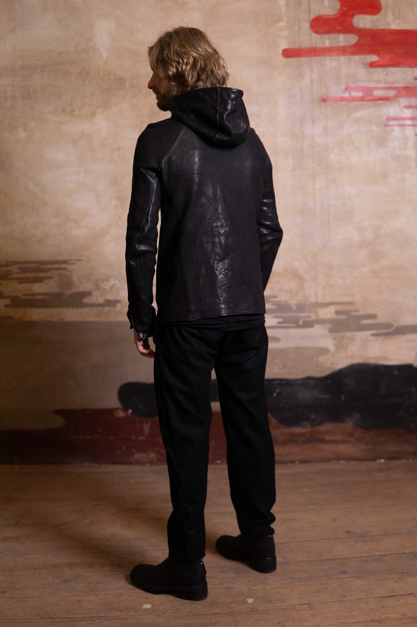 HEAVY WEIGHT SHEEP LEATHER ZIP FRONT HOODED BLOUSON LINED SJ-4