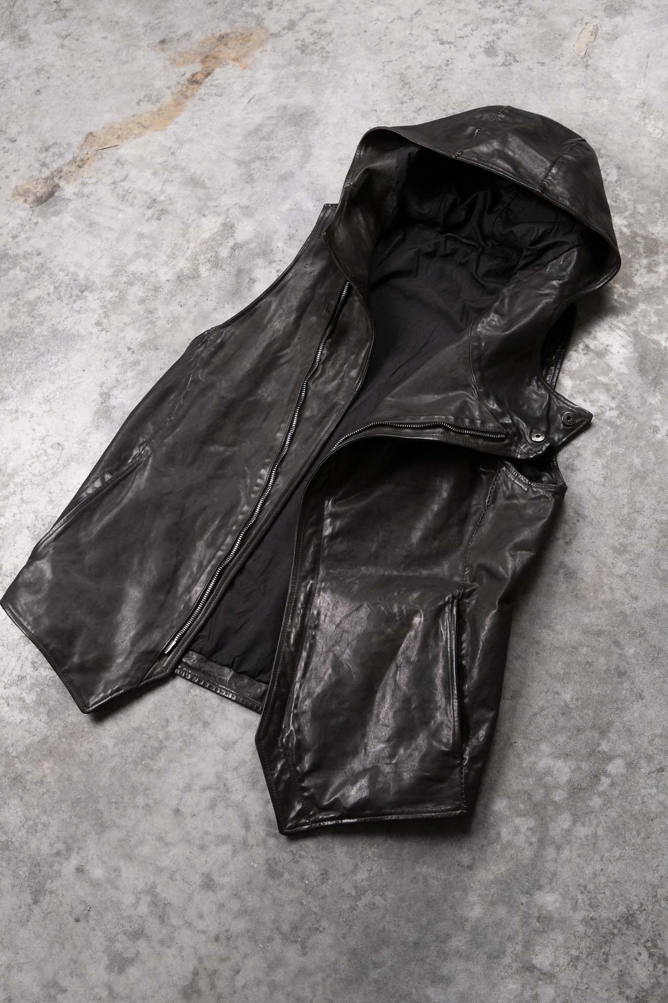 HORSE LEATHER HI COLLAR HOODED ZIP FRONT VEST LINED HV-2