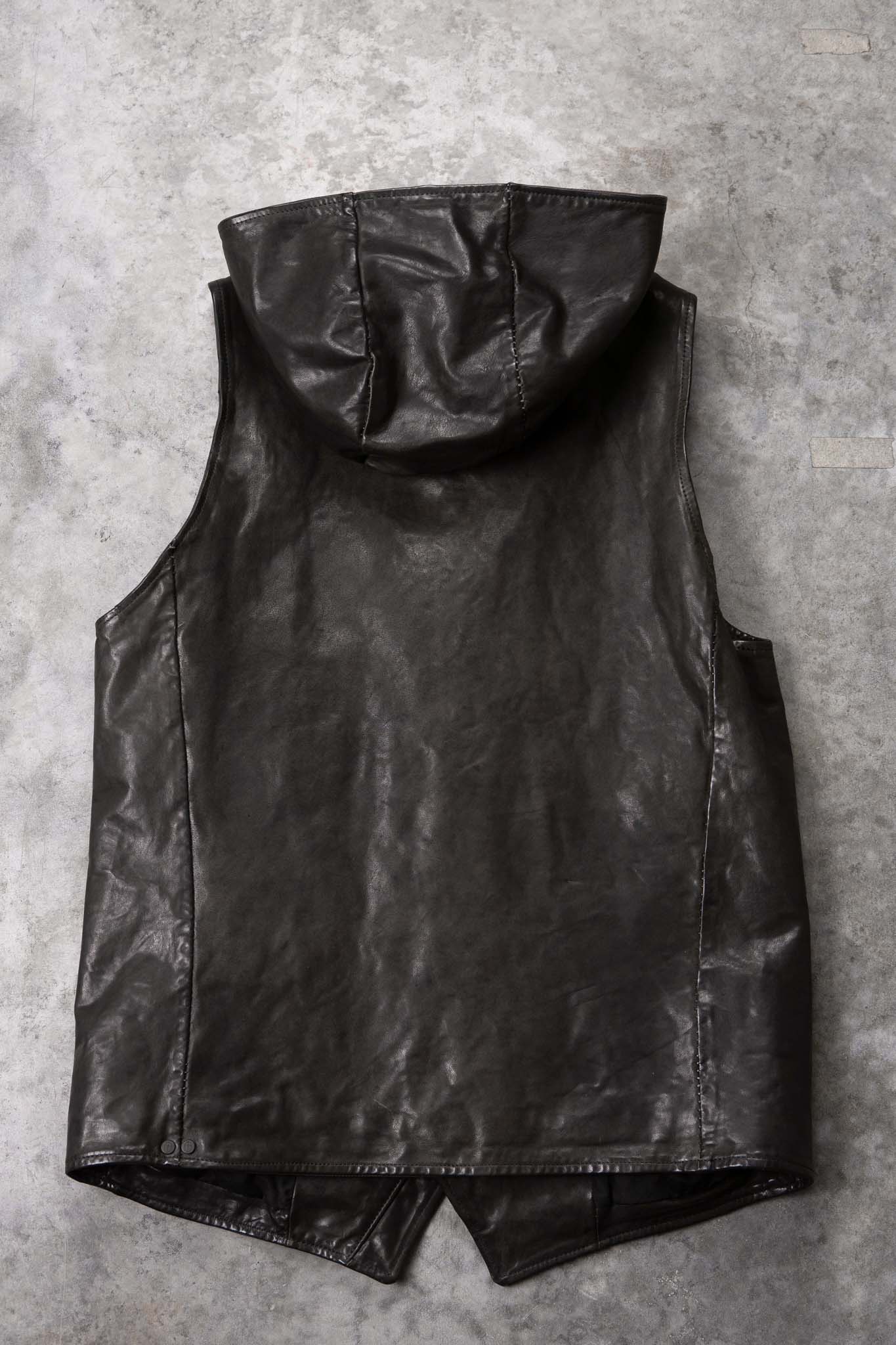 HORSE LEATHER HI COLLAR HOODED ZIP FRONT VEST LINED HV-2