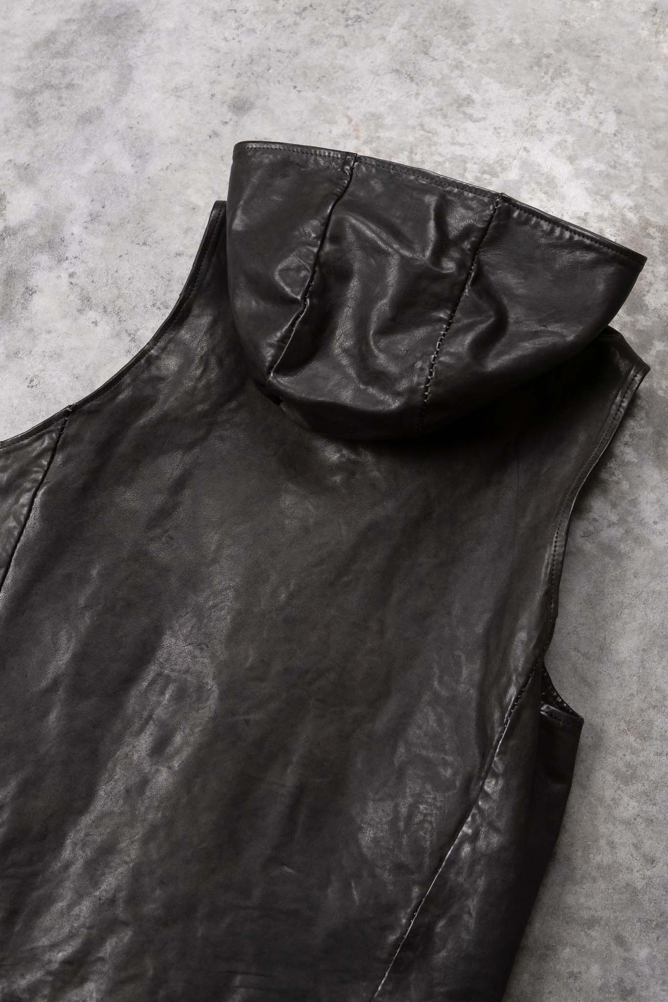 HORSE LEATHER HI COLLAR HOODED ZIP FRONT VEST LINED HV-2