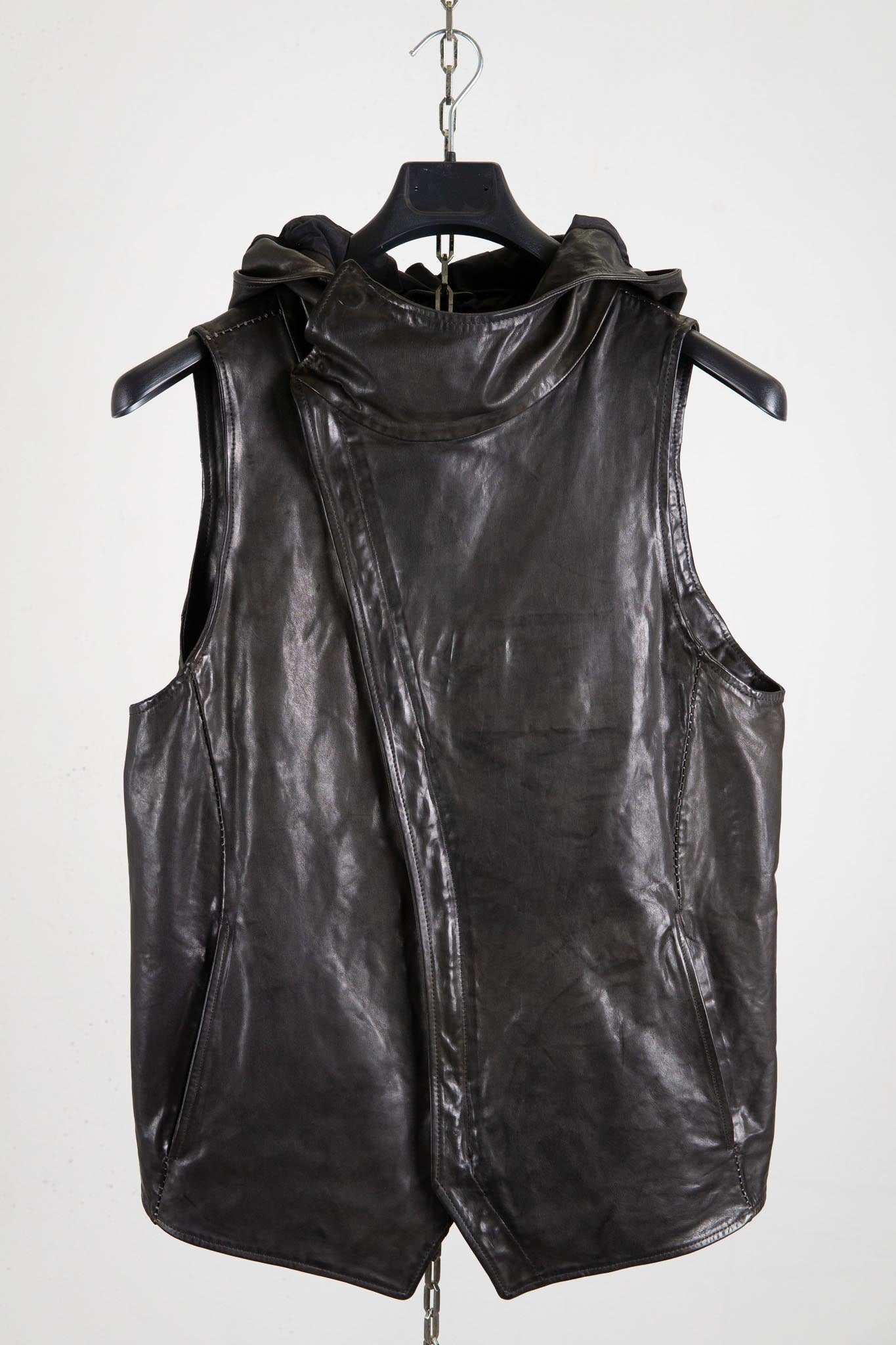 HORSE LEATHER HI COLLAR HOODED ZIP FRONT VEST LINED HV-2