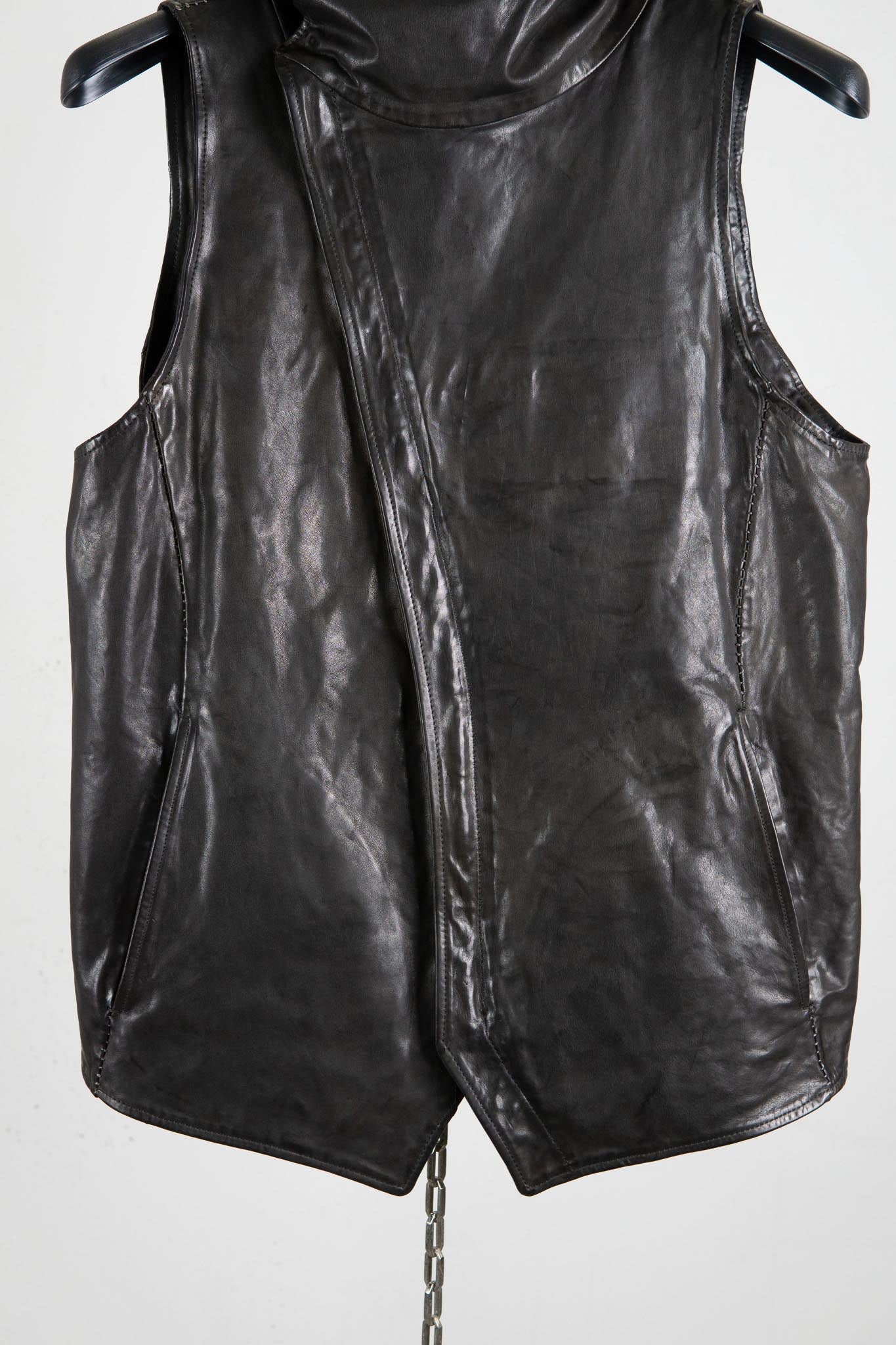 HORSE LEATHER HI COLLAR HOODED ZIP FRONT VEST LINED HV-2