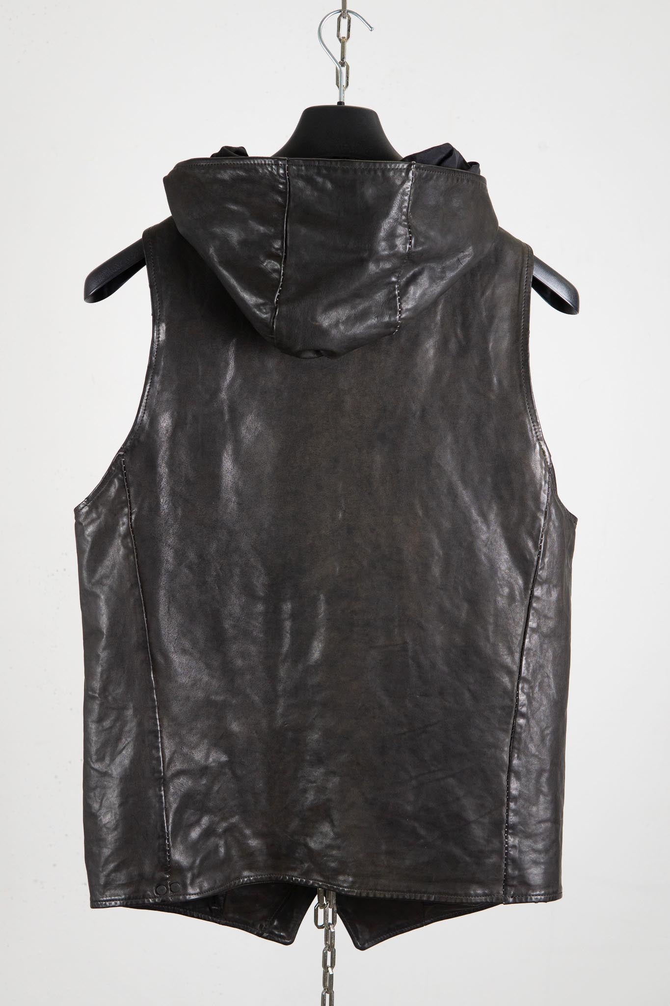 HORSE LEATHER HI COLLAR HOODED ZIP FRONT VEST LINED HV-2