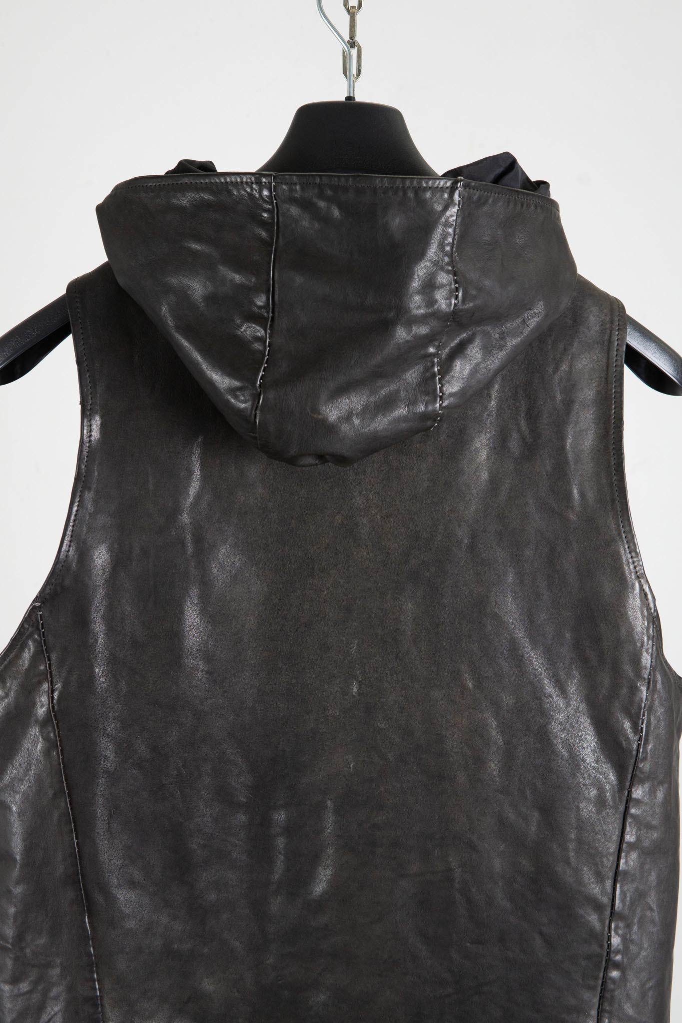 HORSE LEATHER HI COLLAR HOODED ZIP FRONT VEST LINED HV-2