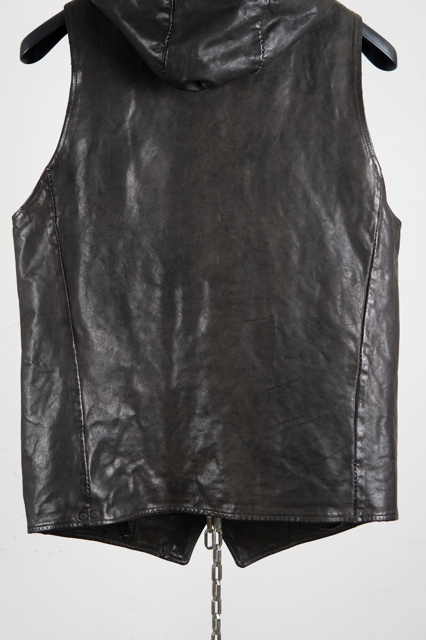 HORSE LEATHER HI COLLAR HOODED ZIP FRONT VEST LINED HV-2