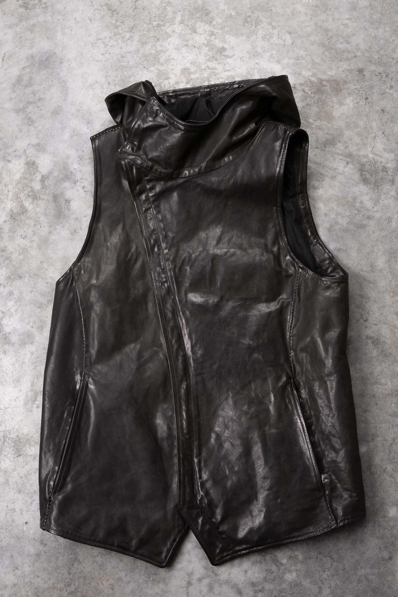 HORSE LEATHER HI COLLAR HOODED ZIP FRONT VEST LINED HV-2