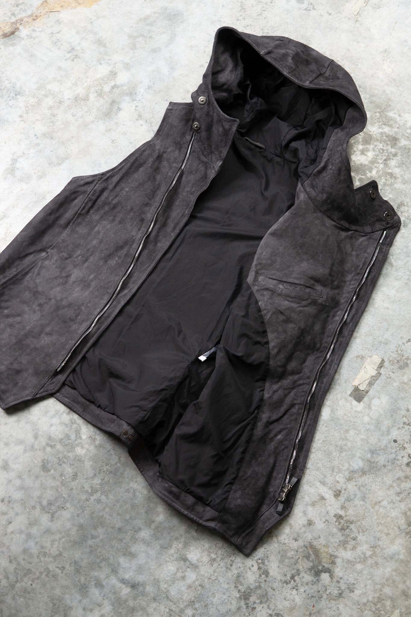 HORSE LEATHER HI NECK HOODED ZIP FRONT VEST LINED HV-2