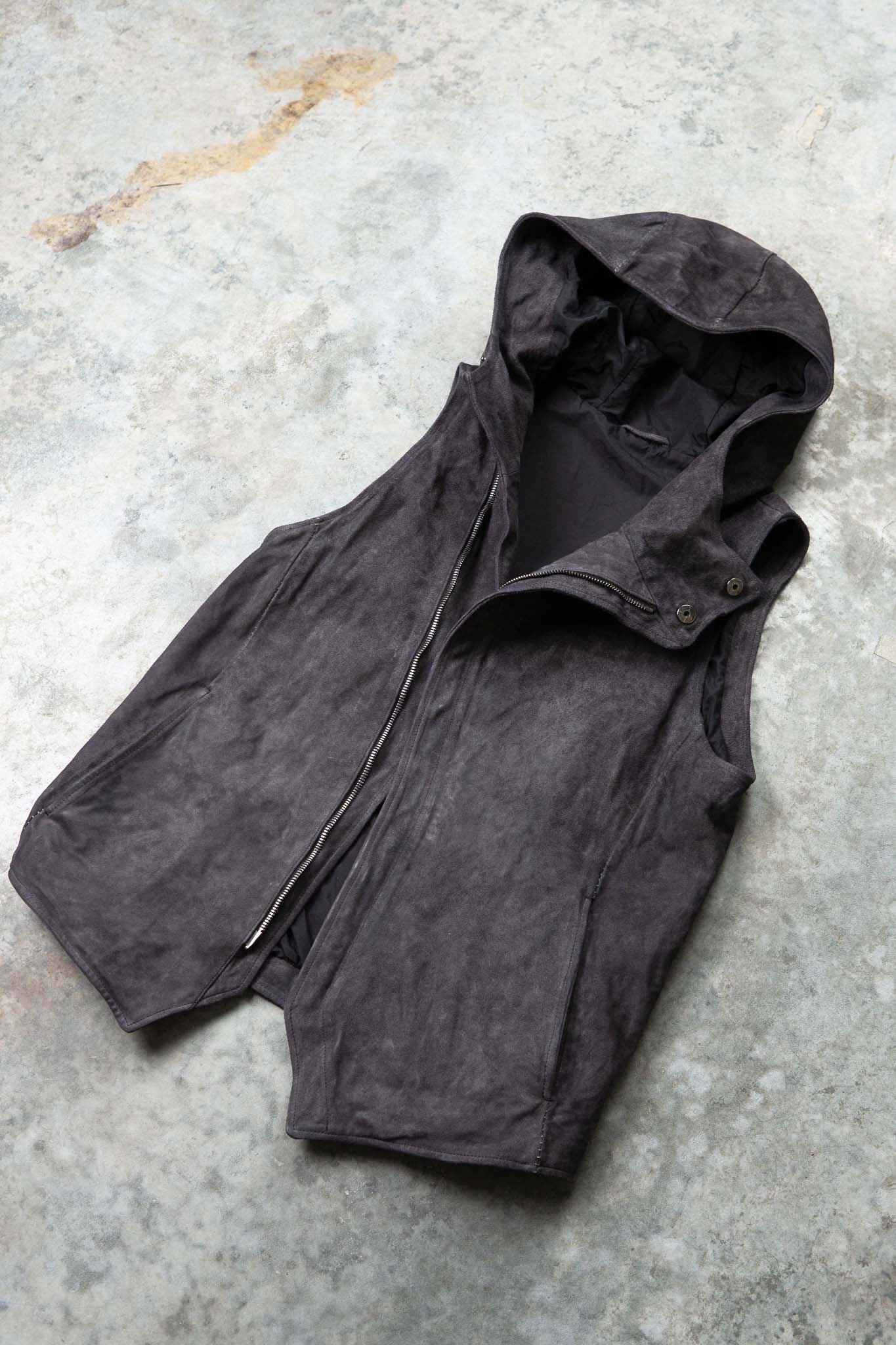 HORSE LEATHER HI NECK HOODED ZIP FRONT VEST LINED HV-2