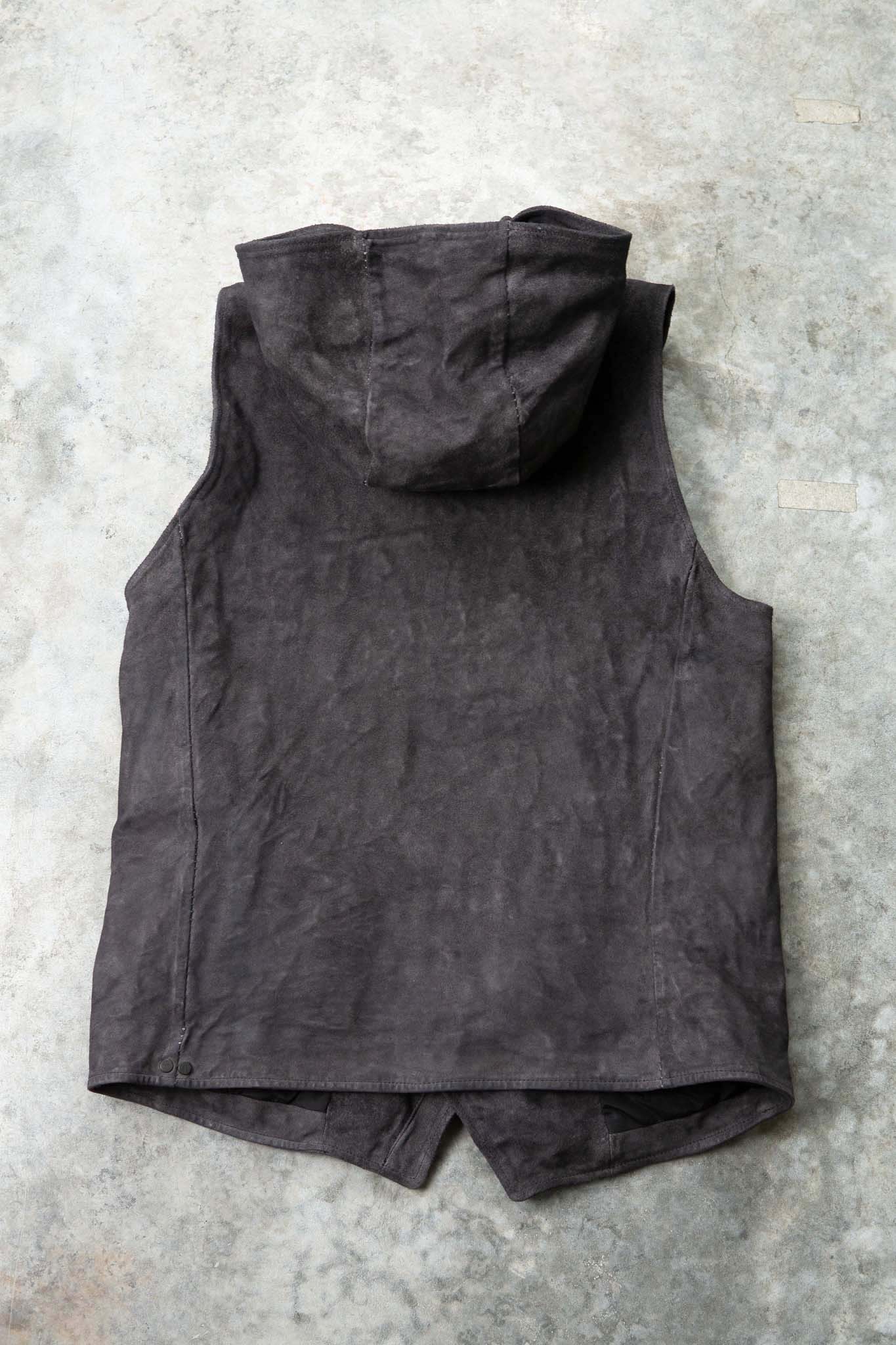 HORSE LEATHER HI NECK HOODED ZIP FRONT VEST LINED HV-2