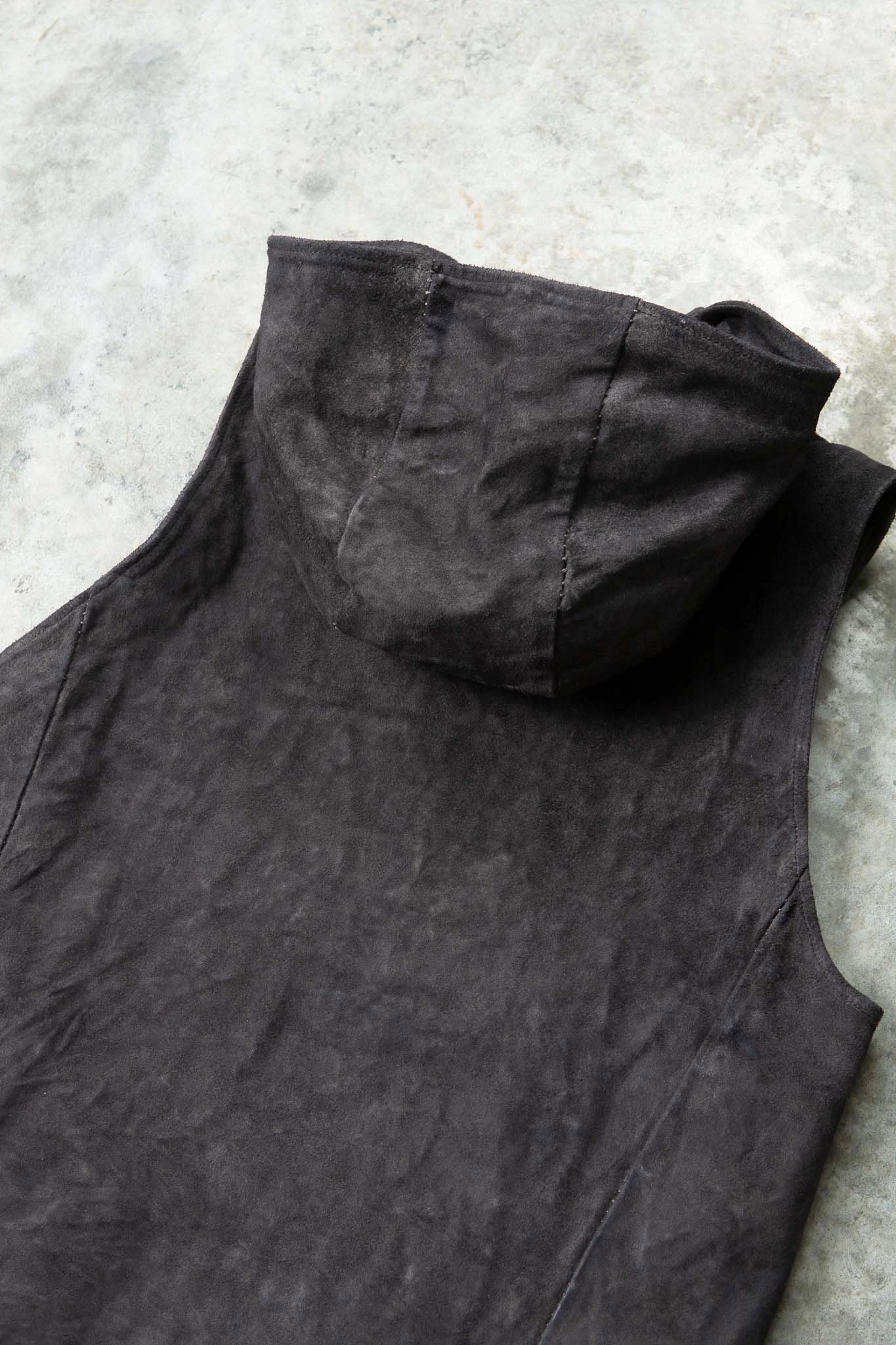 HORSE LEATHER HI NECK HOODED ZIP FRONT VEST LINED HV-2
