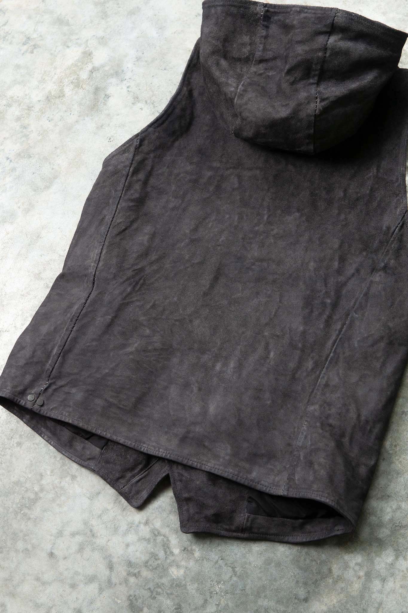 HORSE LEATHER HI NECK HOODED ZIP FRONT VEST LINED HV-2