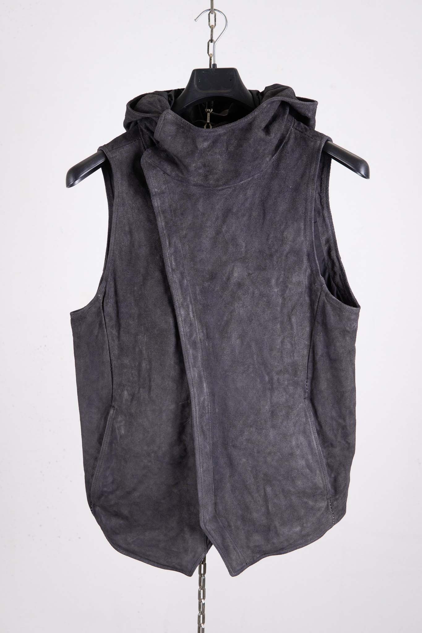 HORSE LEATHER HI NECK HOODED ZIP FRONT VEST LINED HV-2