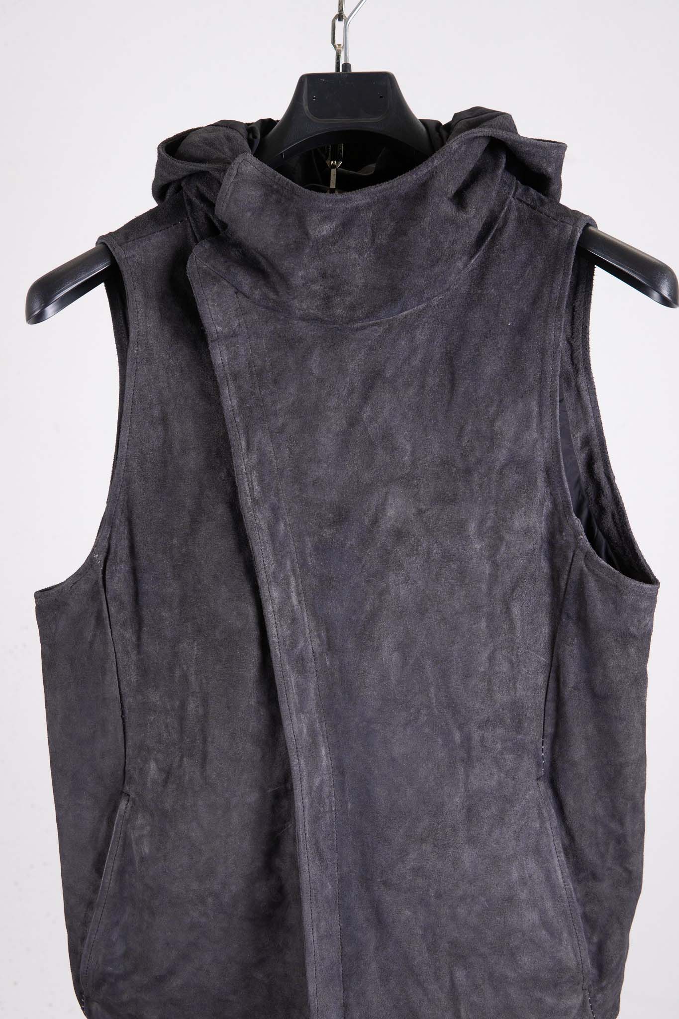 HORSE LEATHER HI NECK HOODED ZIP FRONT VEST LINED HV-2