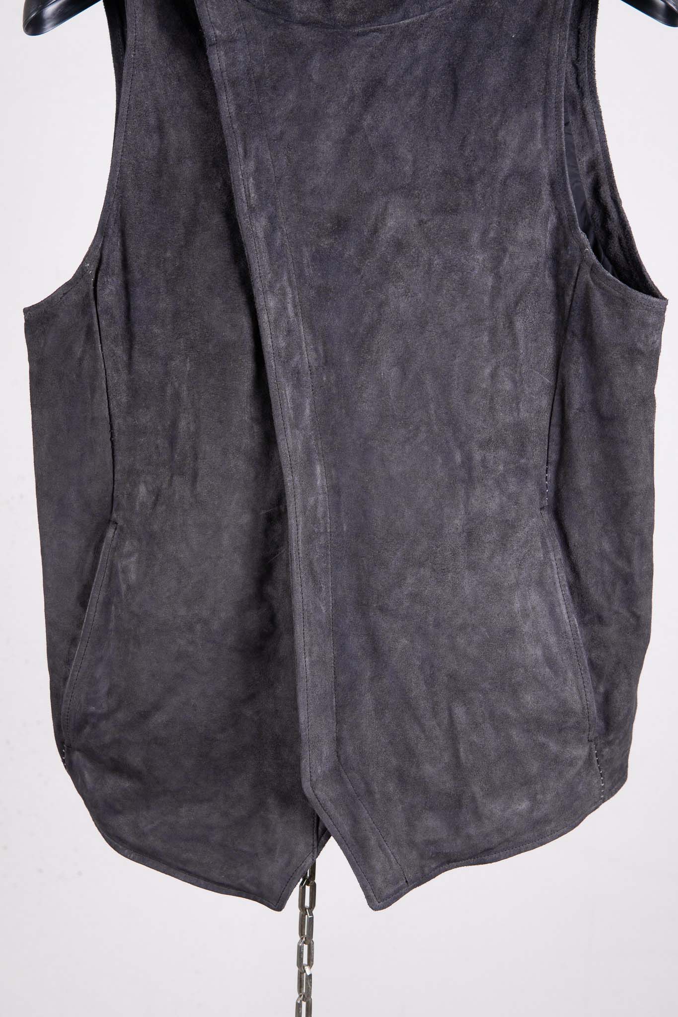 HORSE LEATHER HI NECK HOODED ZIP FRONT VEST LINED HV-2