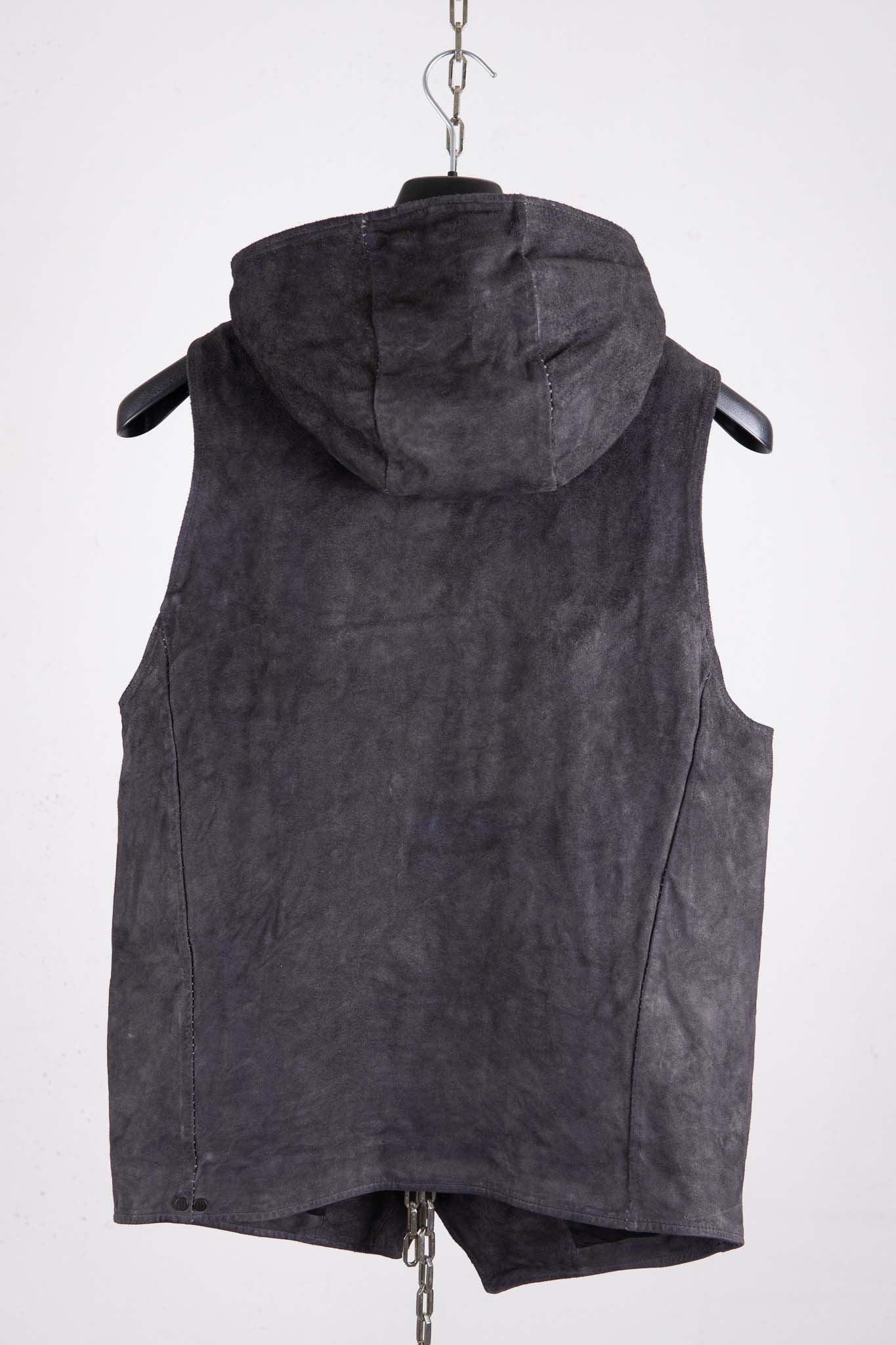 HORSE LEATHER HI NECK HOODED ZIP FRONT VEST LINED HV-2
