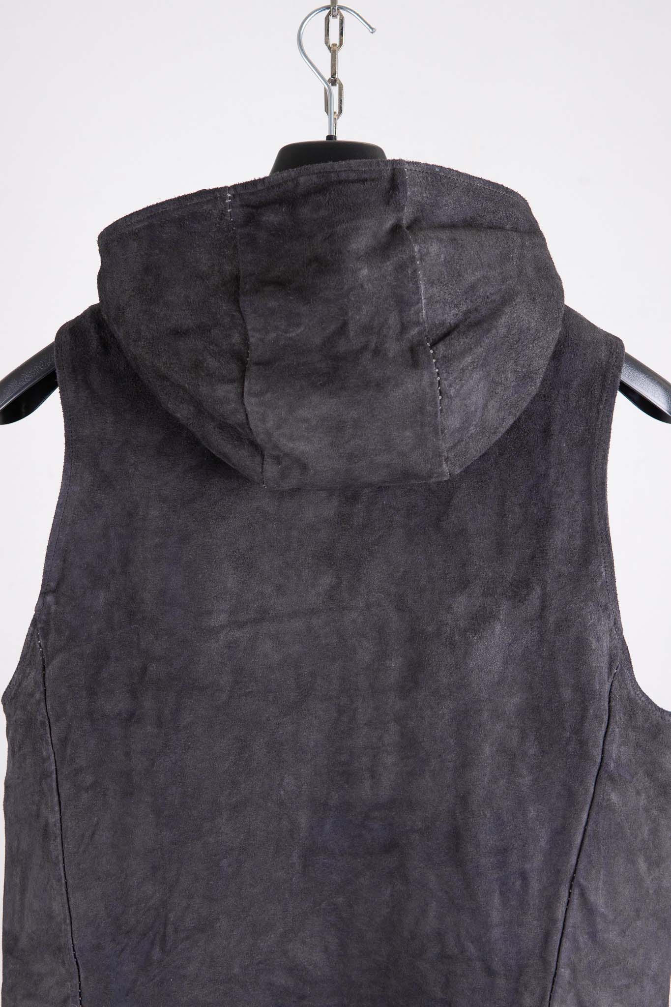HORSE LEATHER HI NECK HOODED ZIP FRONT VEST LINED HV-2