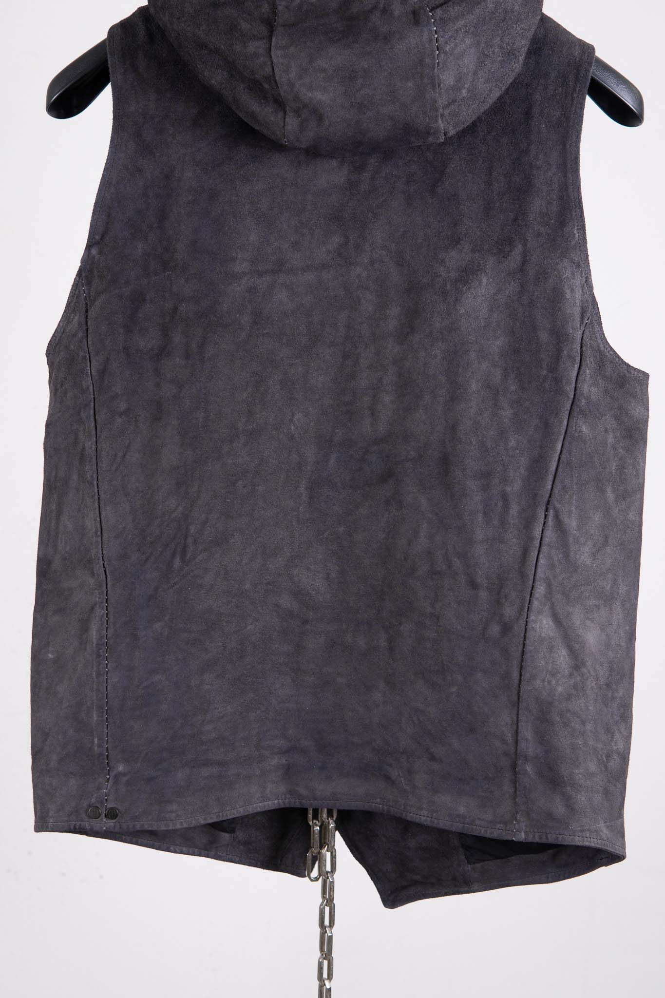 HORSE LEATHER HI NECK HOODED ZIP FRONT VEST LINED HV-2
