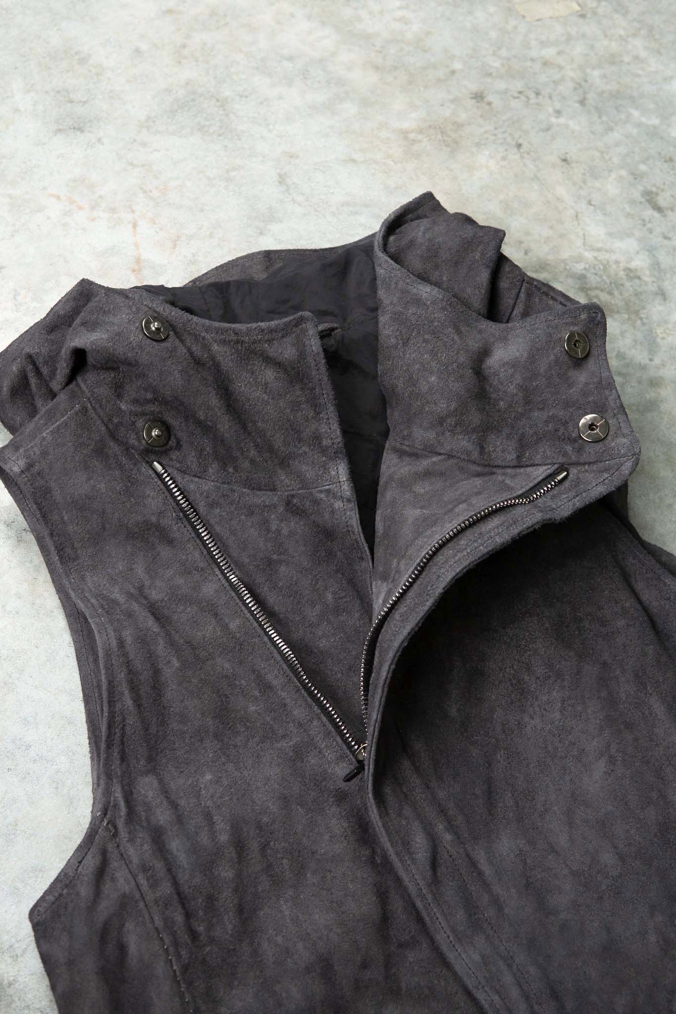 HORSE LEATHER HI NECK HOODED ZIP FRONT VEST LINED HV-2
