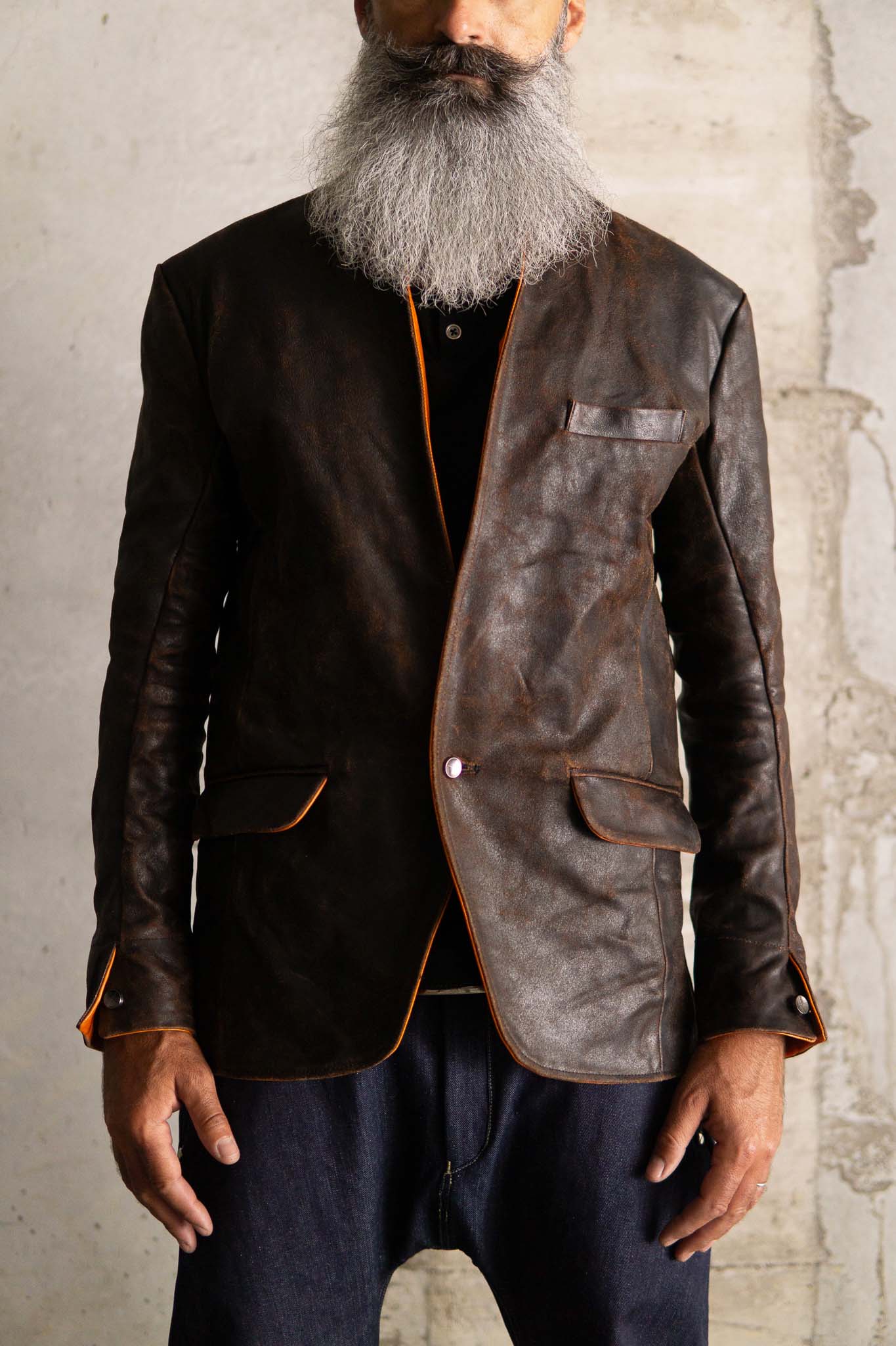 HORSE RESIN LEATHER SHOWL COLLAR JACKET JJK-4