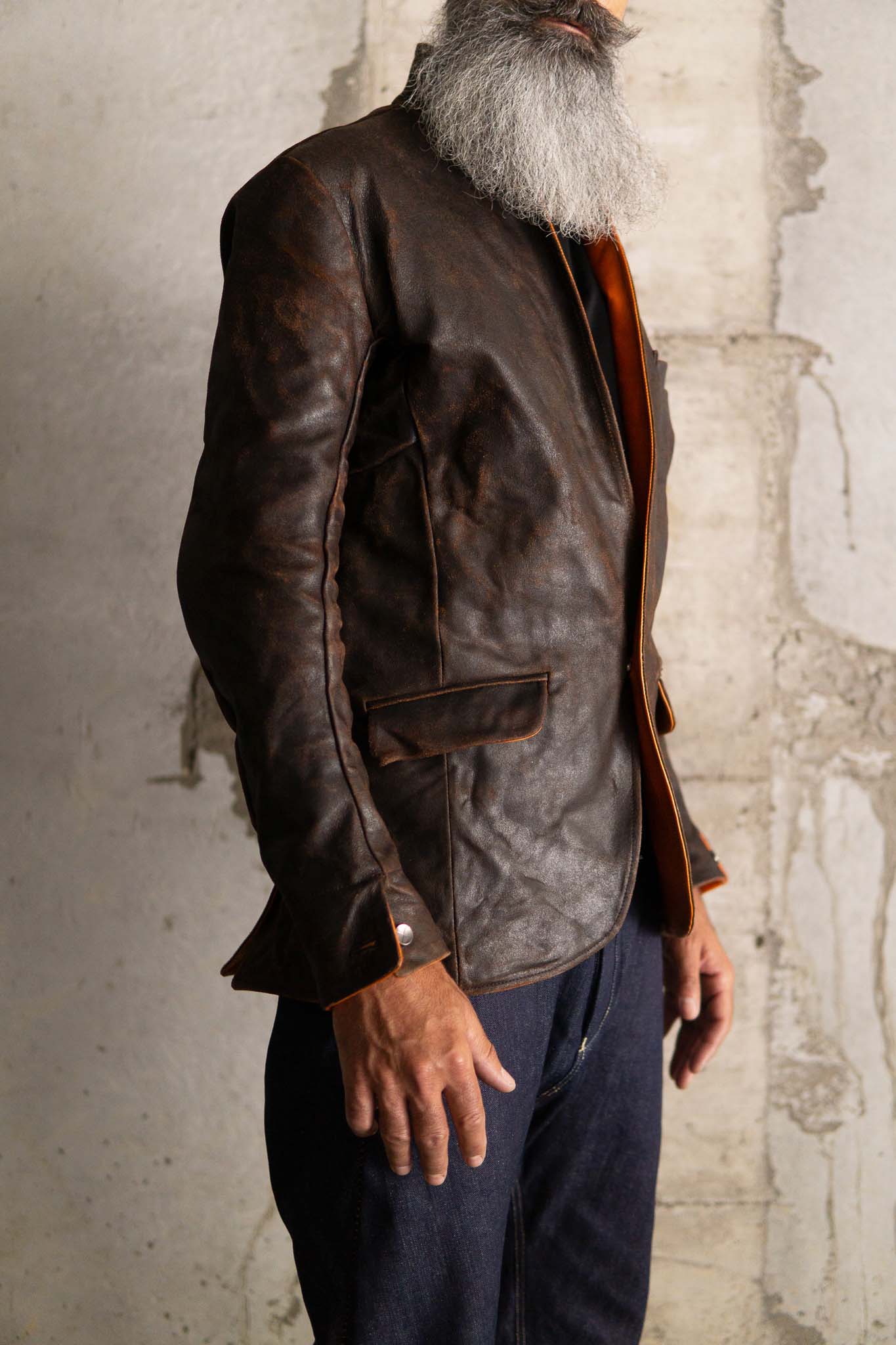 HORSE RESIN LEATHER SHOWL COLLAR JACKET JJK-4
