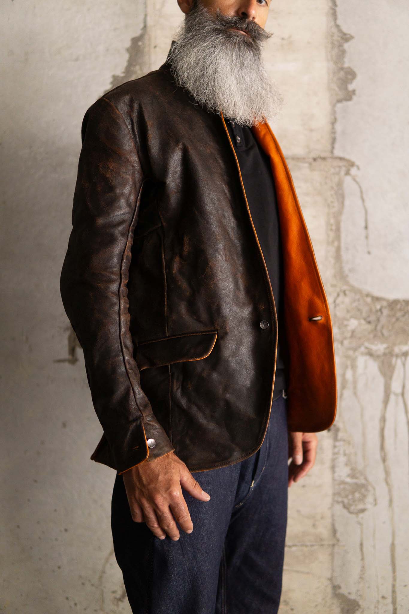HORSE RESIN LEATHER SHOWL COLLAR JACKET JJK-4