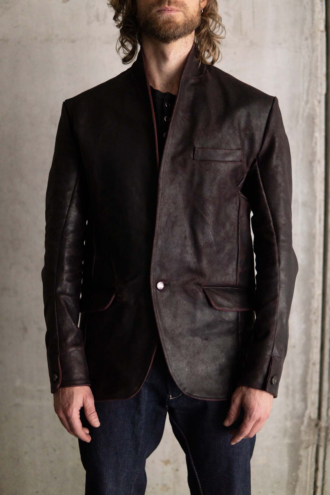 HORSE RESIN LEATHER SHOWL COLLAR JACKET JJK-4