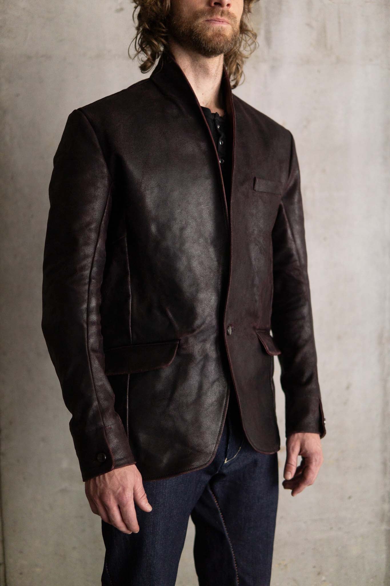 HORSE RESIN LEATHER SHOWL COLLAR JACKET JJK-4