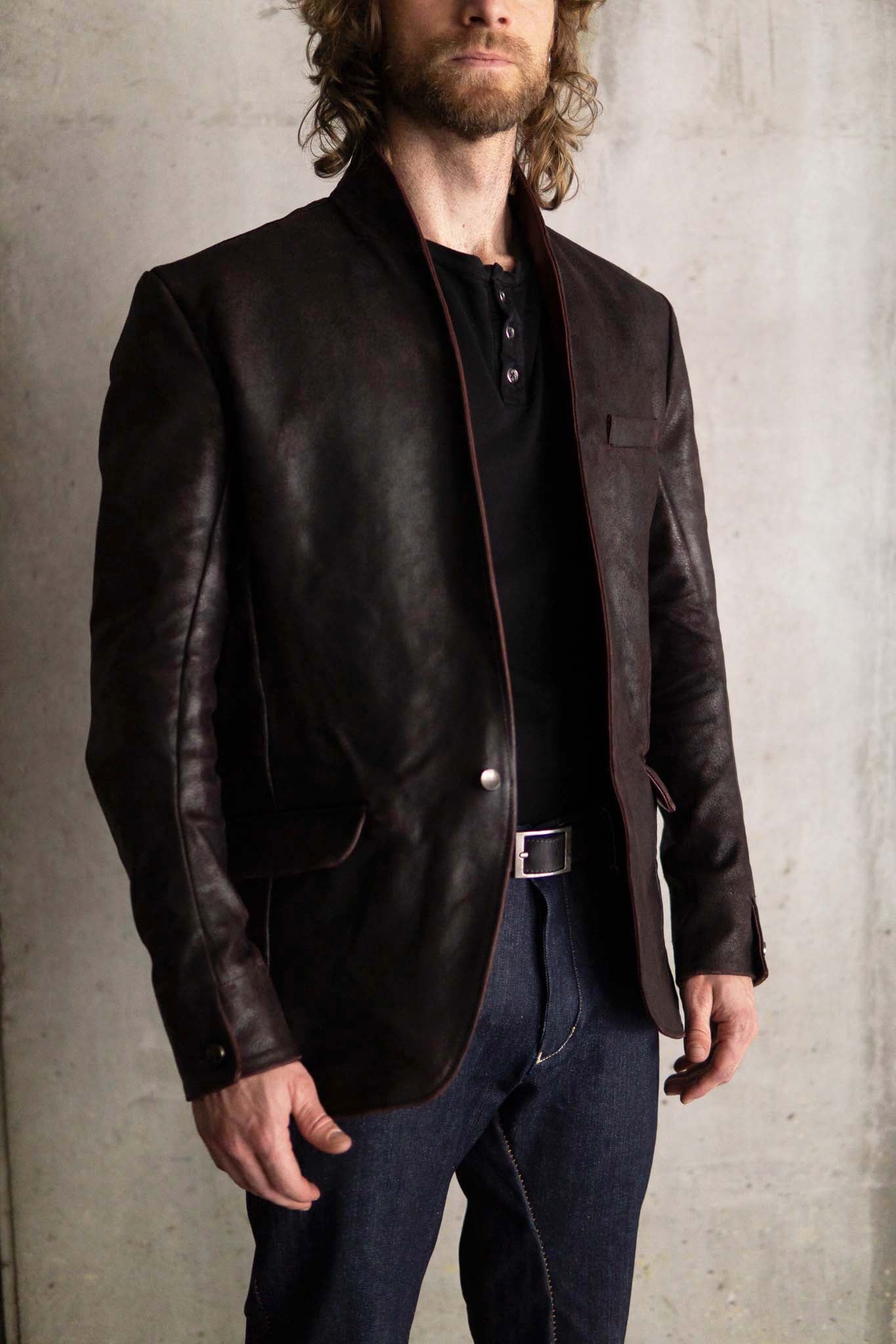 HORSE RESIN LEATHER SHOWL COLLAR JACKET JJK-4